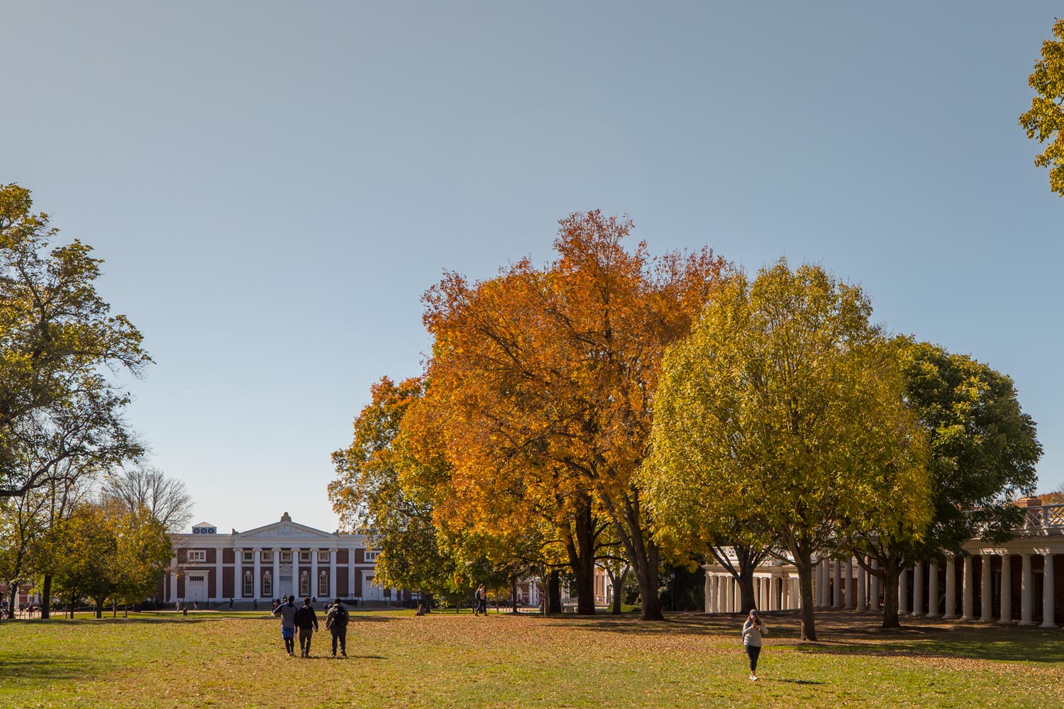 Old Cabell hall from the Lawn with trees changing into fall colors
