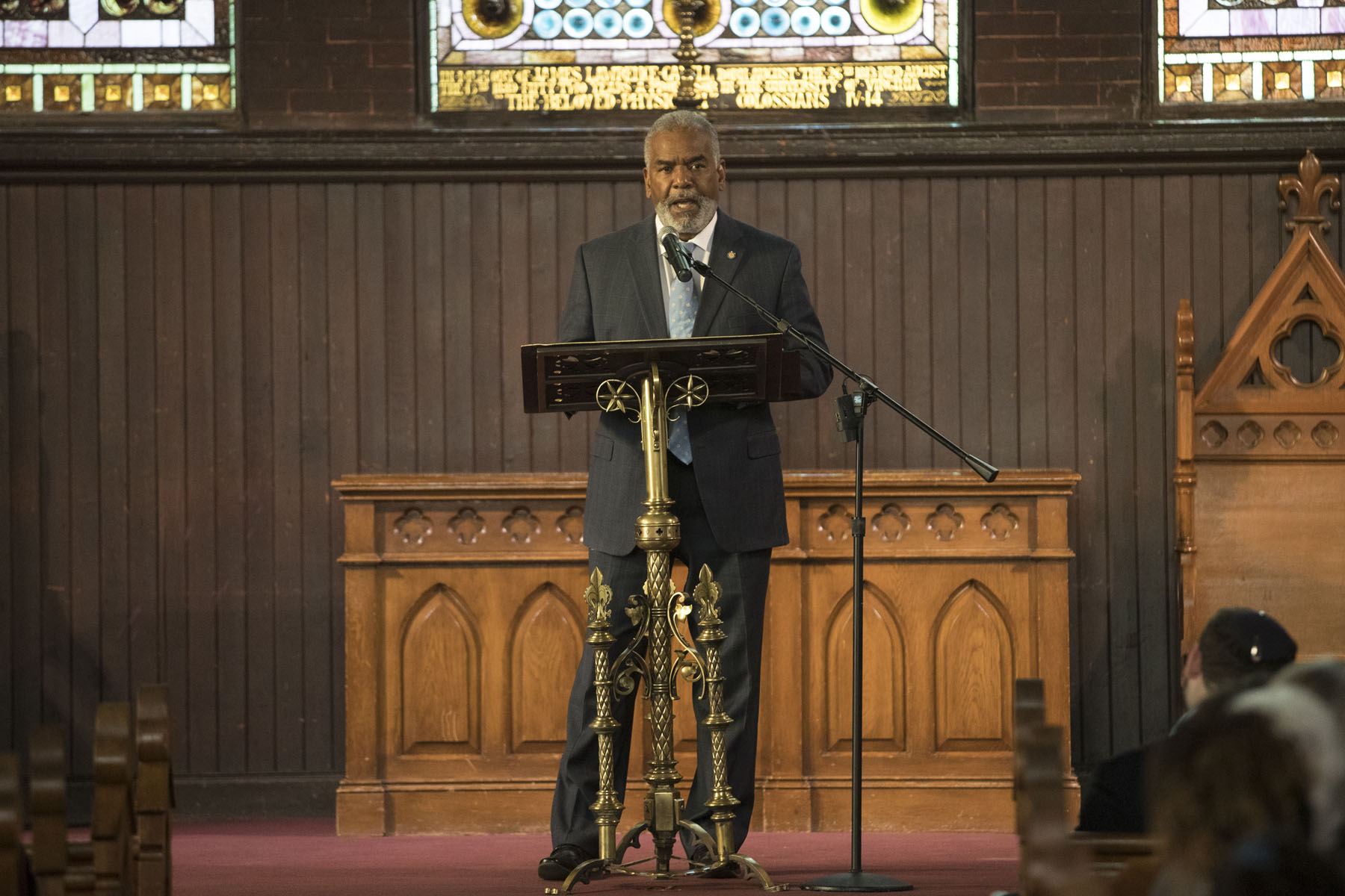 Dr. Marcus Martin, UVA’s vice president for diversity and equity, helped lead a service that included religious leaders from several faiths. (Photos by Dan Addison, University Communications) 