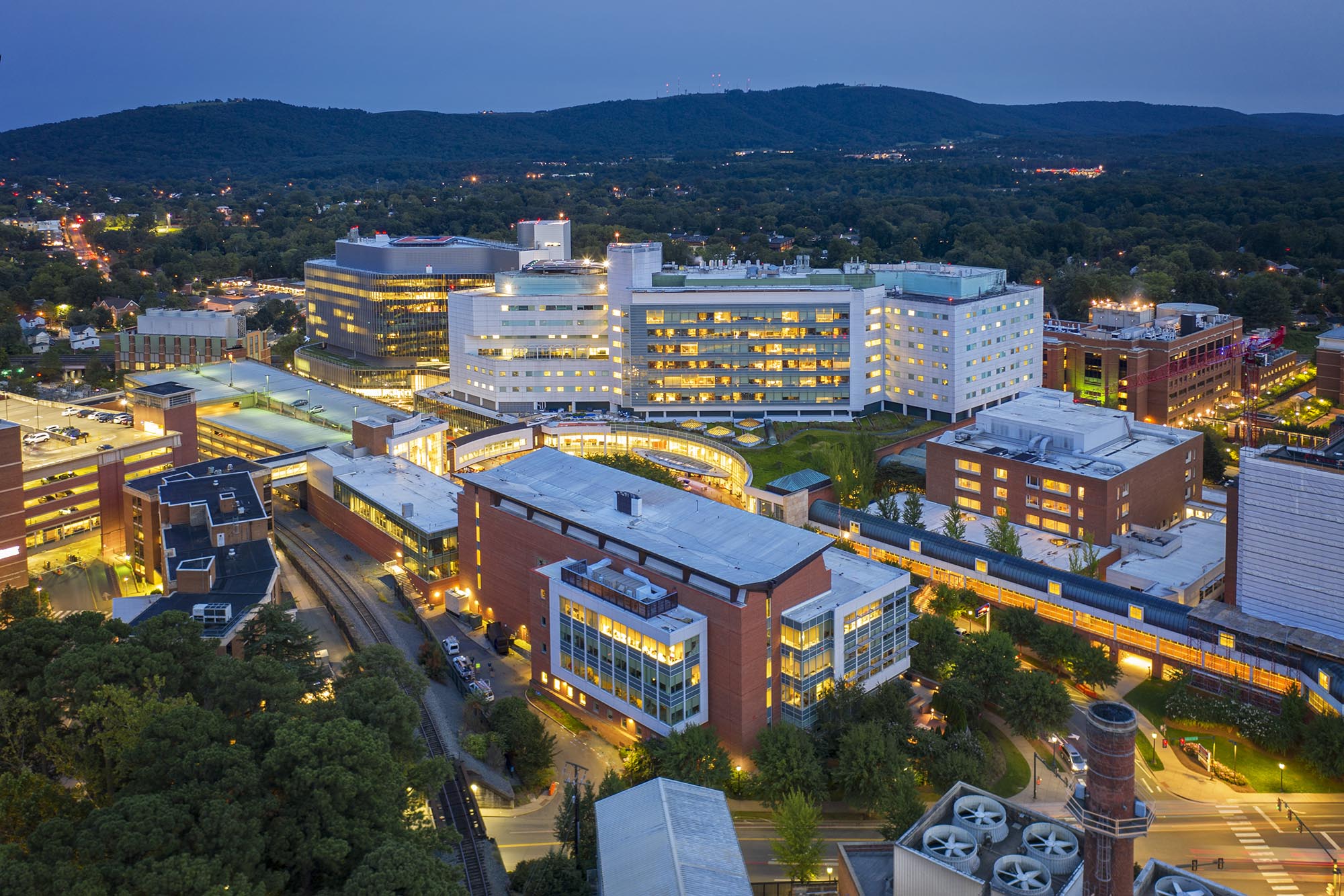 Arial view of the UVA Health Center Buildings