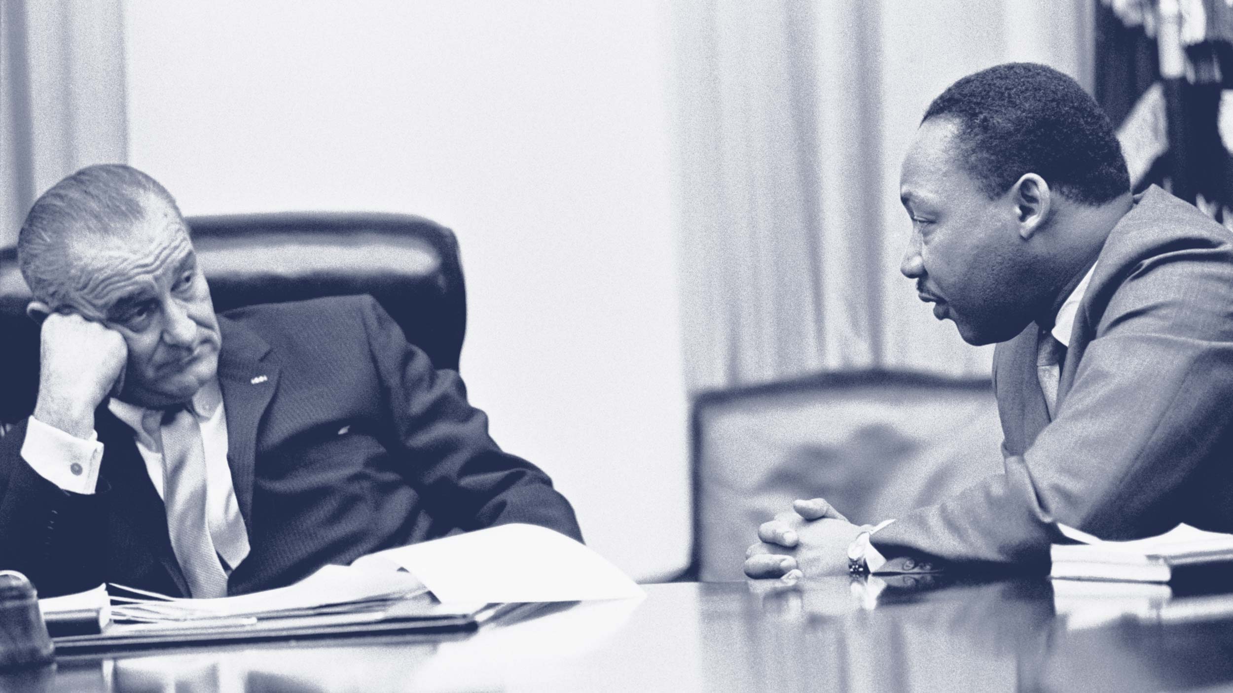 Martin Luther King Jr. Talking to another man, black and white image