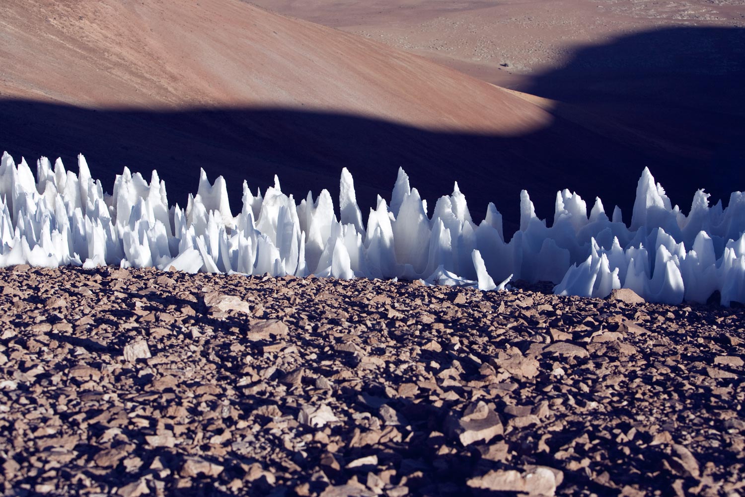 Natural ice spikes, called penitentes in Chile