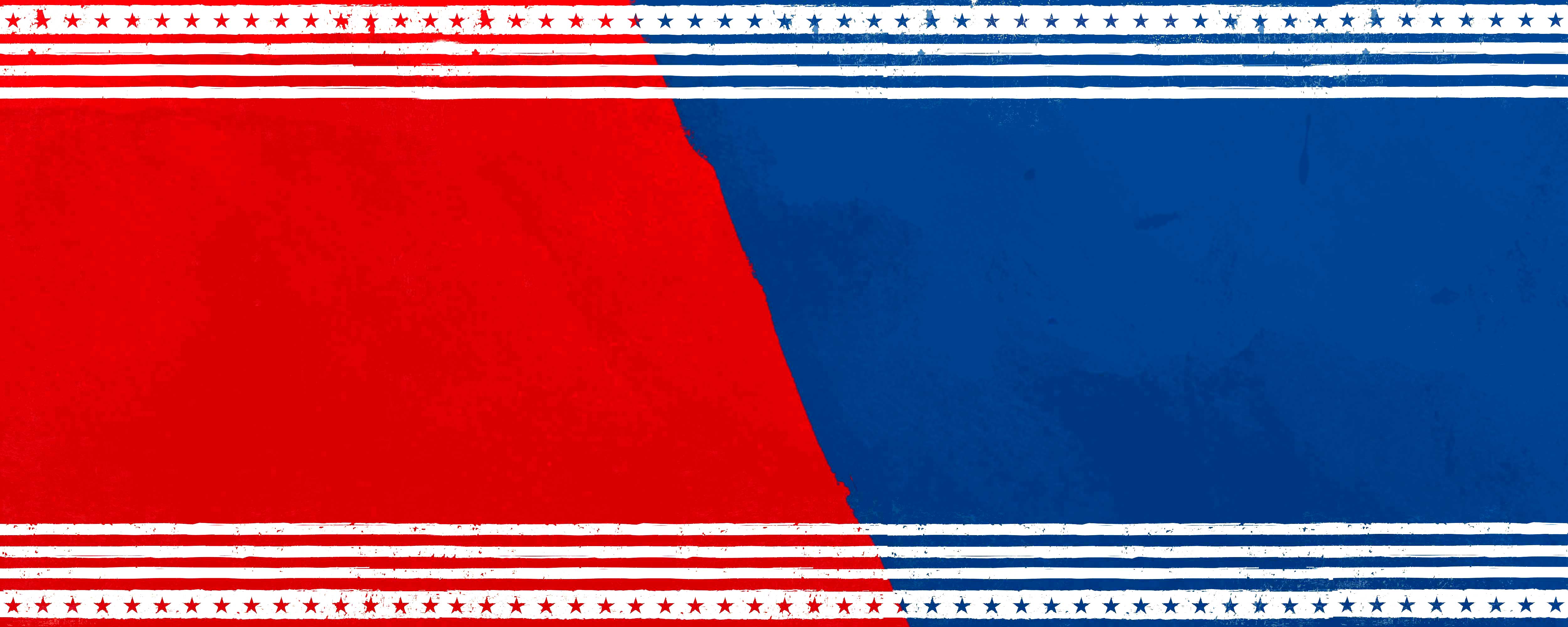 Top and bottom have a white lines as a boarder with the outer most line having stars.  There is a diagonal line.  The left side of the image is red the right is blue