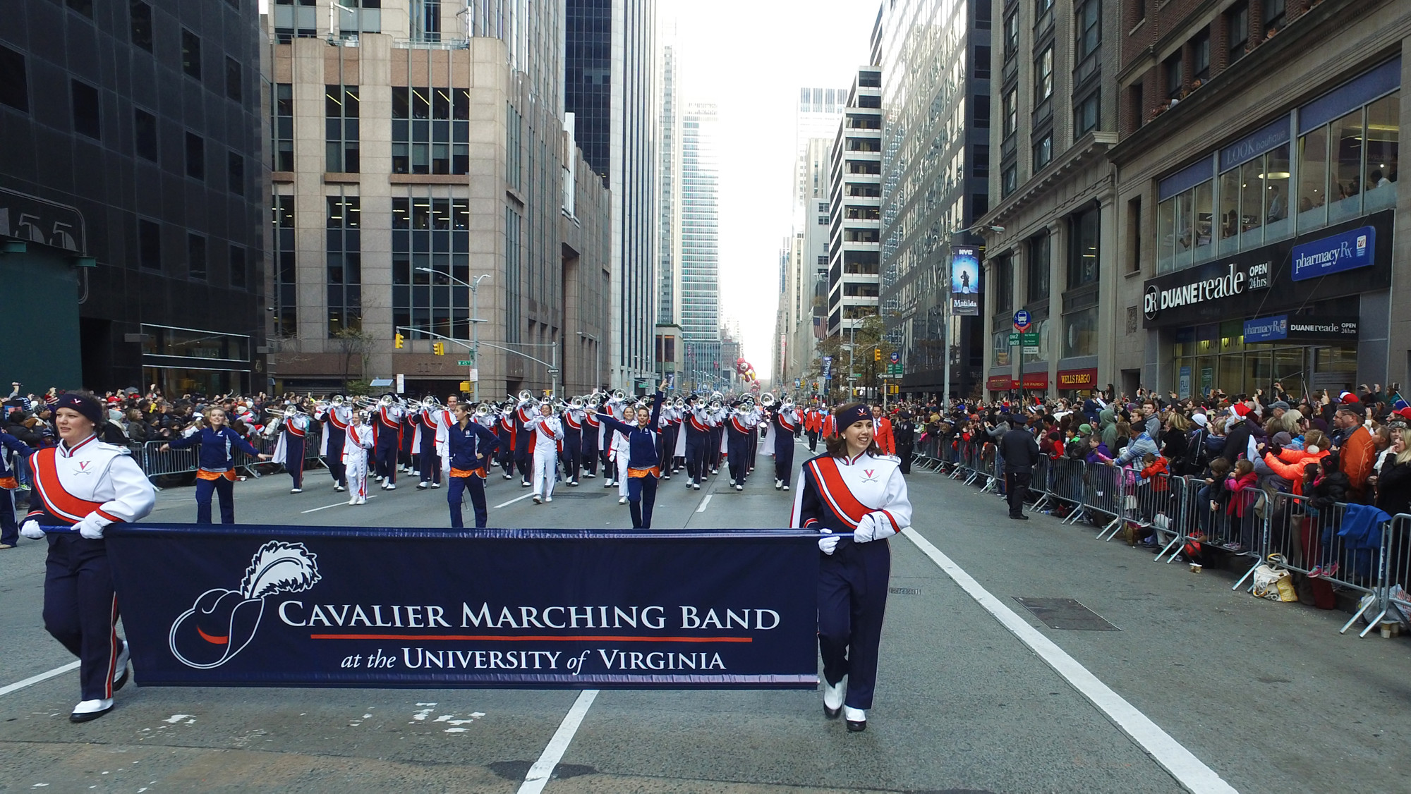 Cavalier Marching Band marching the streets of New York City during a parade