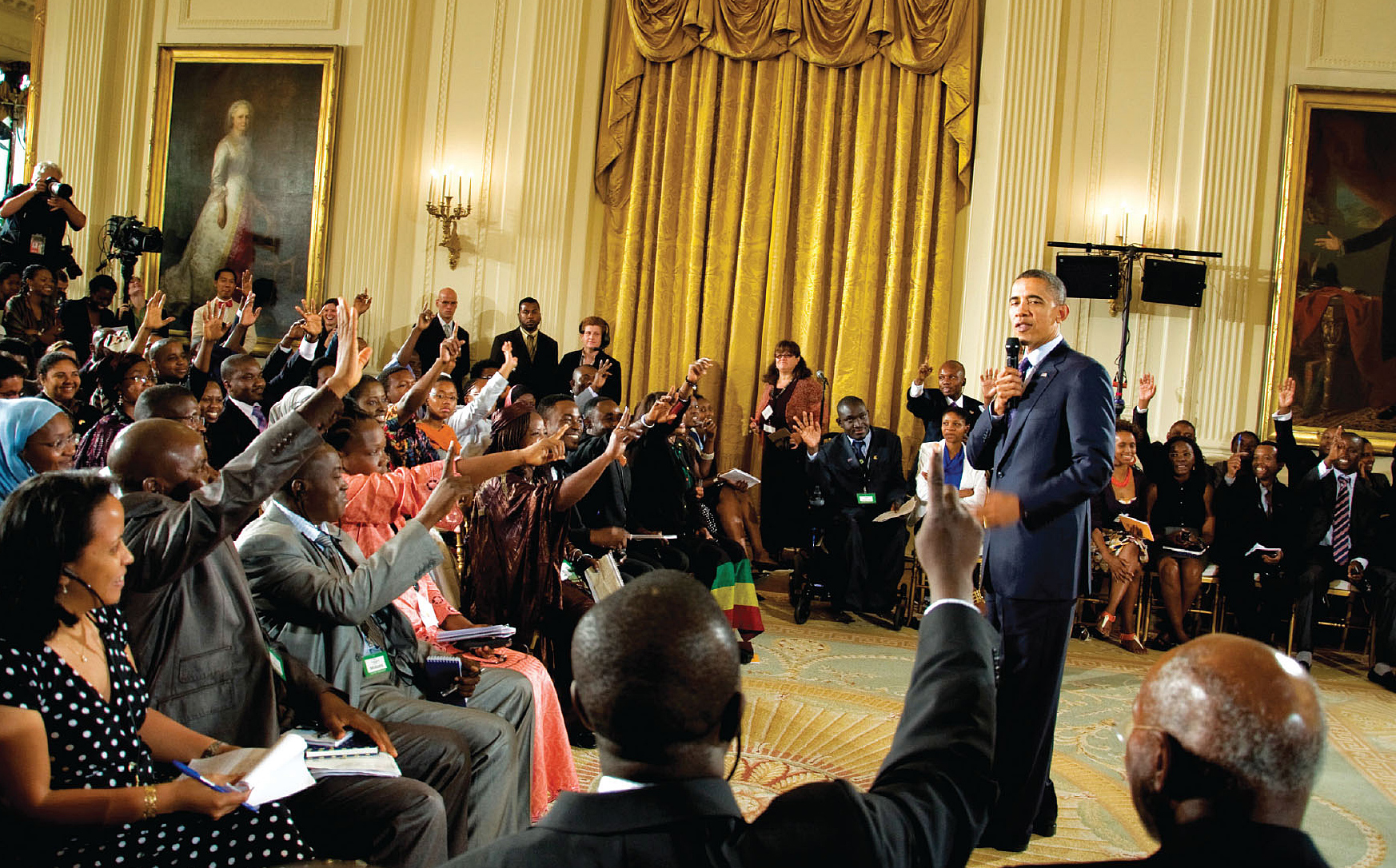 President Obama talking to a group of young African leaders