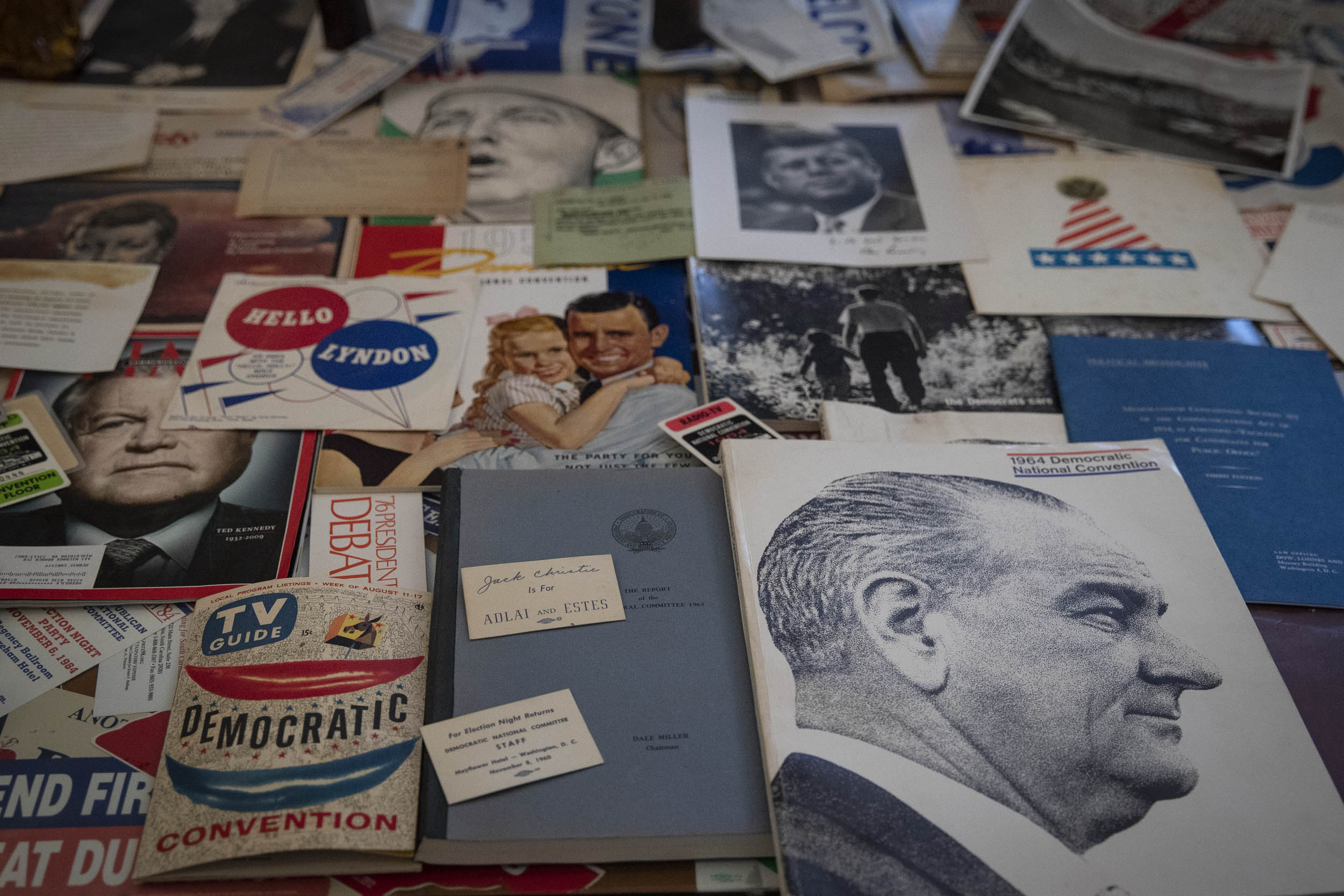 Table filled with various Presidential memorabilia