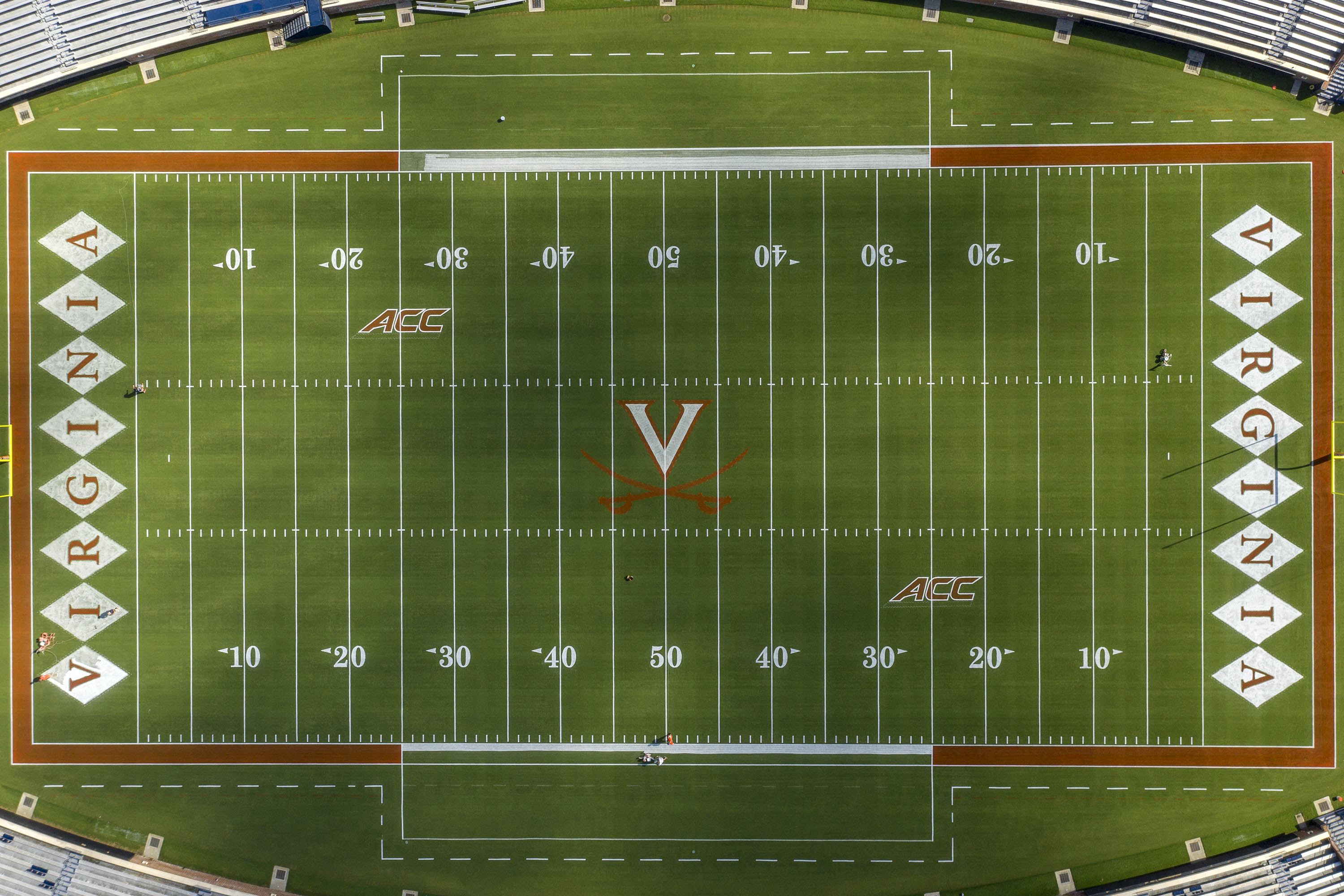 Aerial view of the UVA football field at Scott Stadium