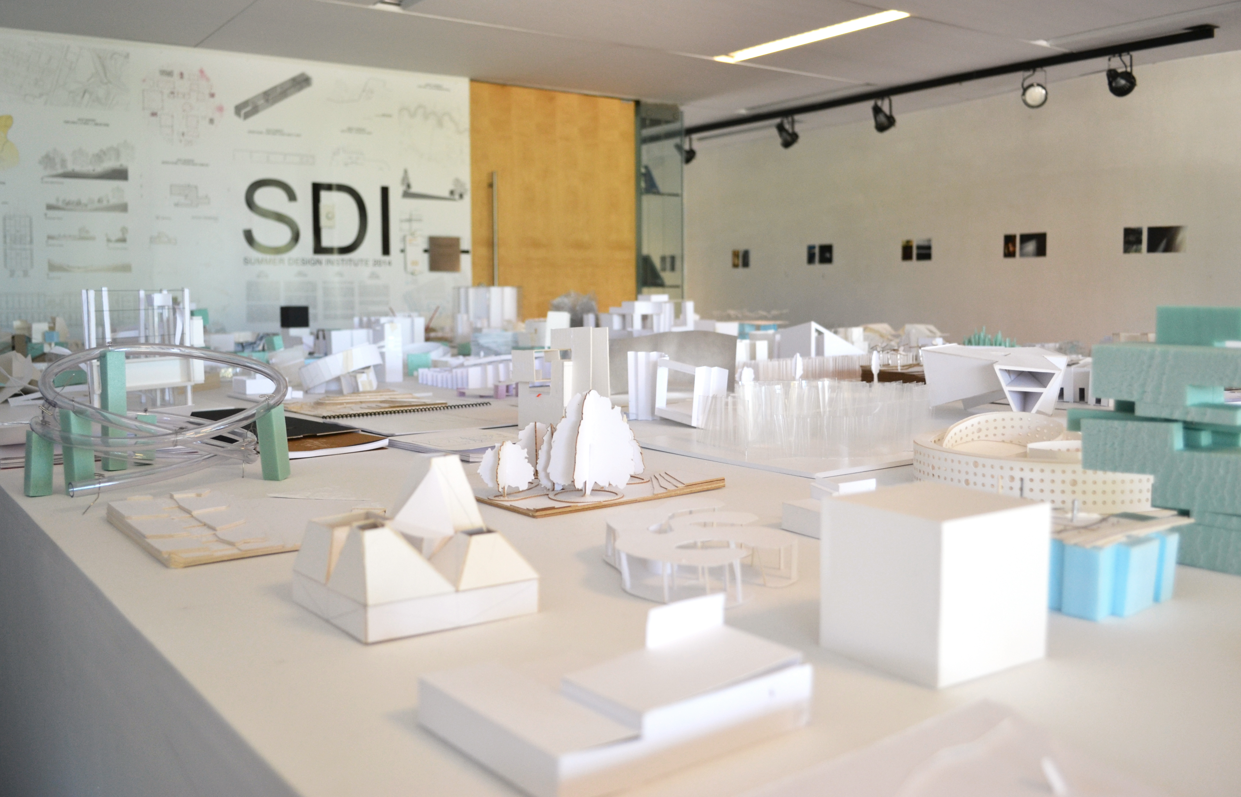 Models of buildings sit on a table