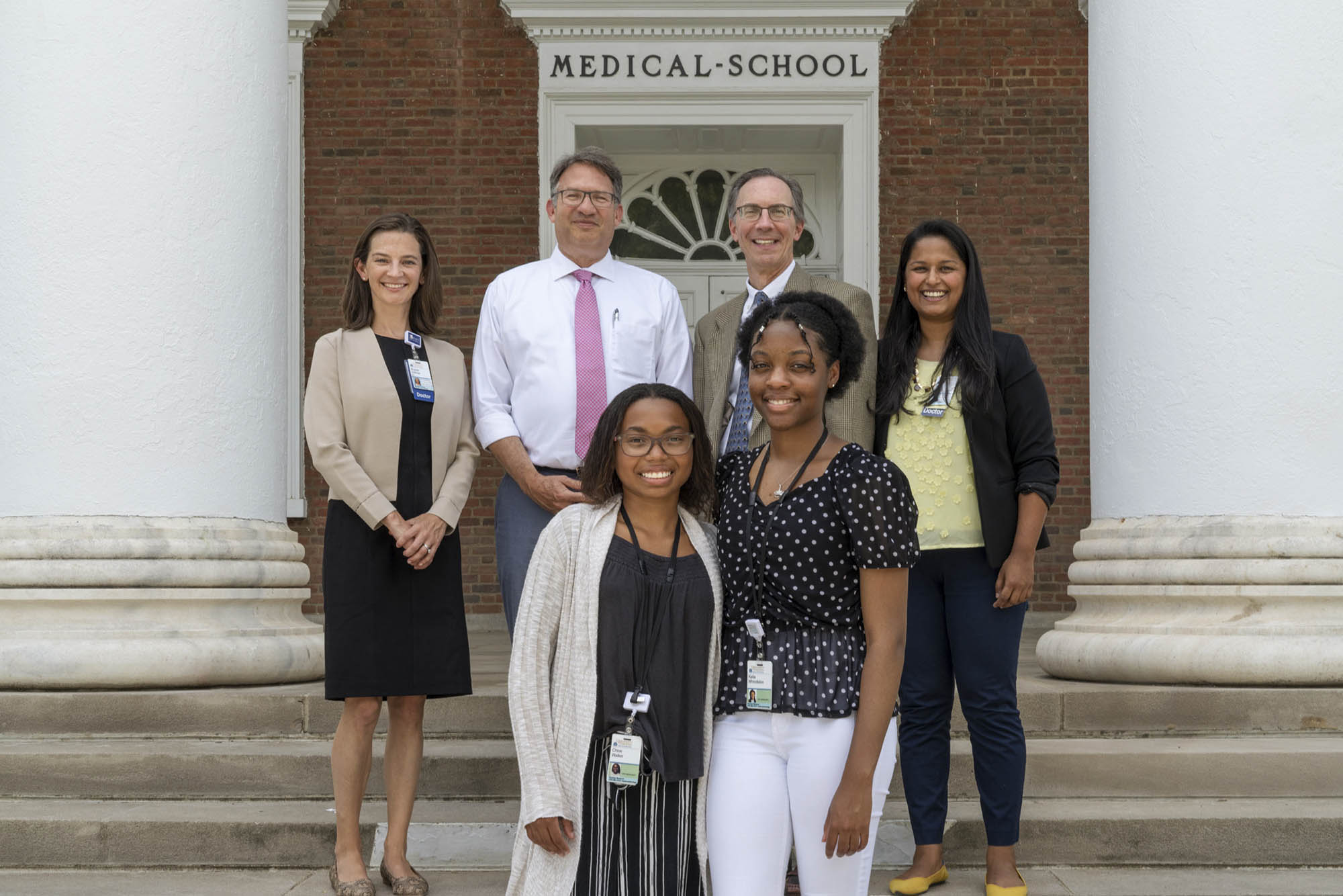 front row left to right, Chloe Walker KaTia Whindleton, Second row left to right: Drs. Brynne Sullivan, Howard Goodkin, Reid Adams, and Sana Syed