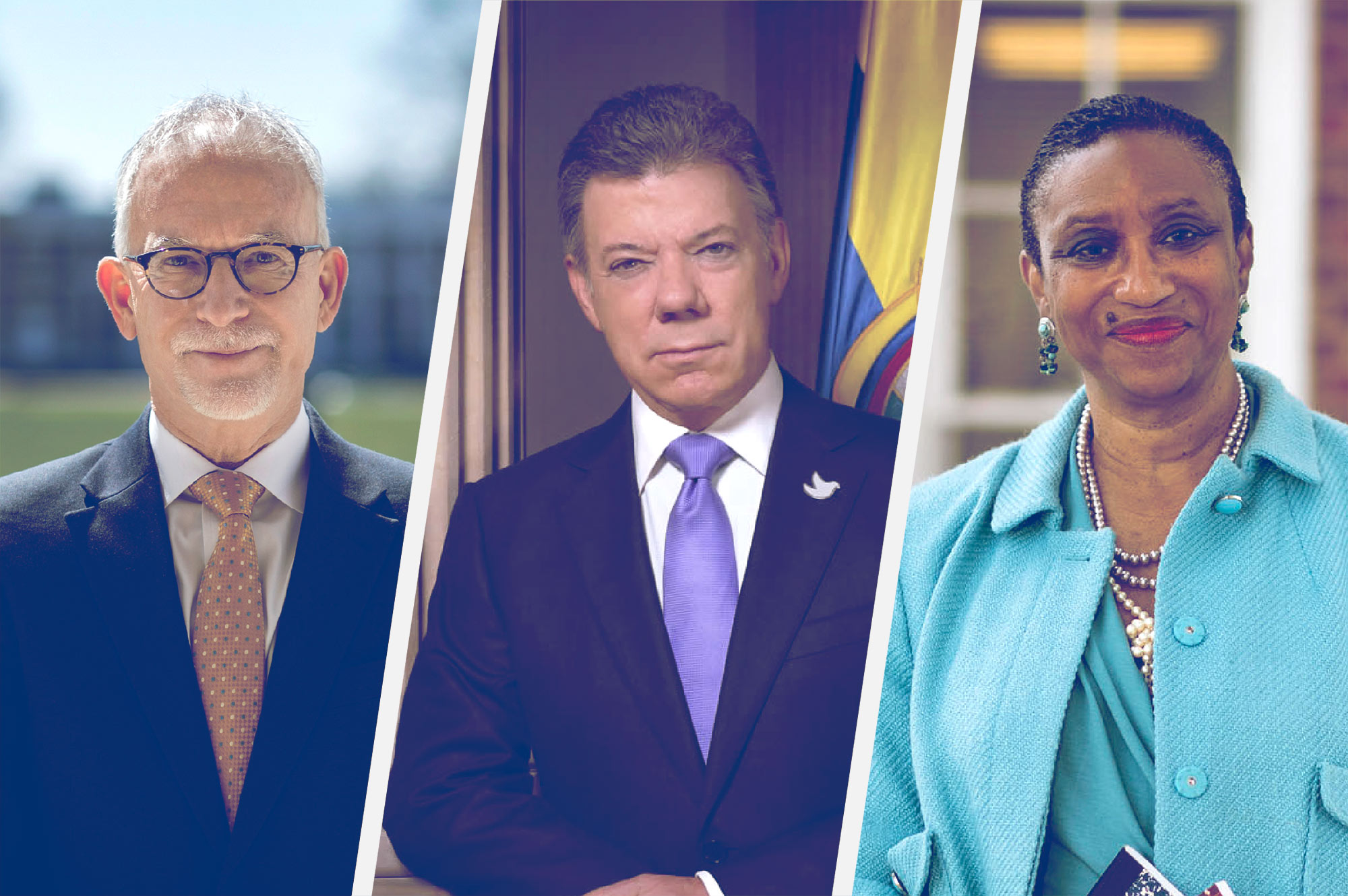 headshots From left: Robert C. Pianta, Juan Manuel Santos and Deborah E. McDowell.