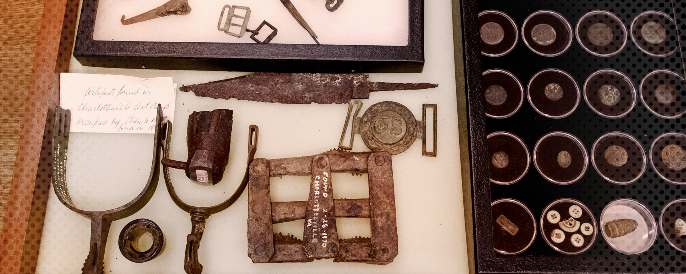 Some of the items from Raymond Shaw's collection of local Civil War artifacts, recently donated to UVA's Special Collections Library.