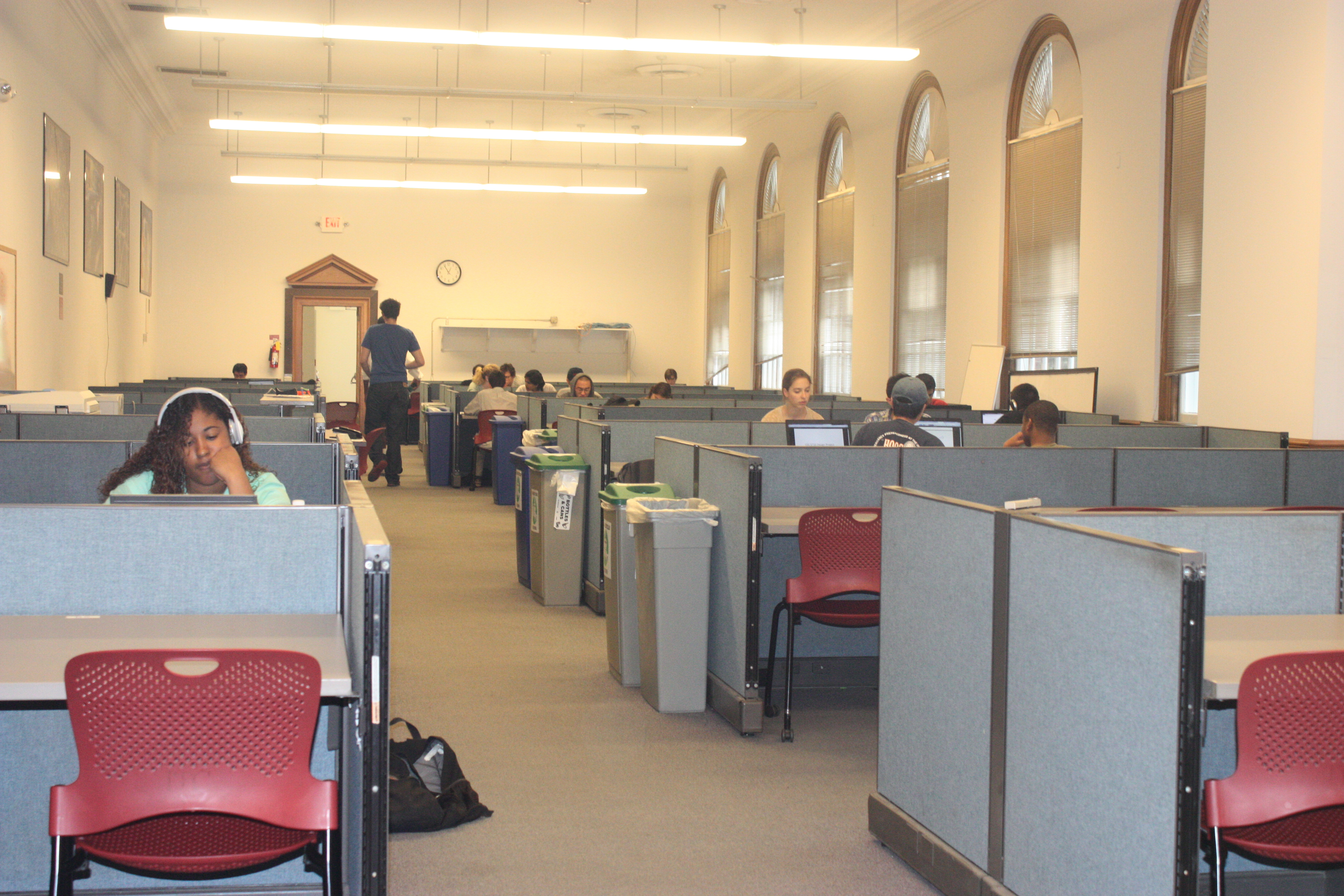 Students studying in cubicles