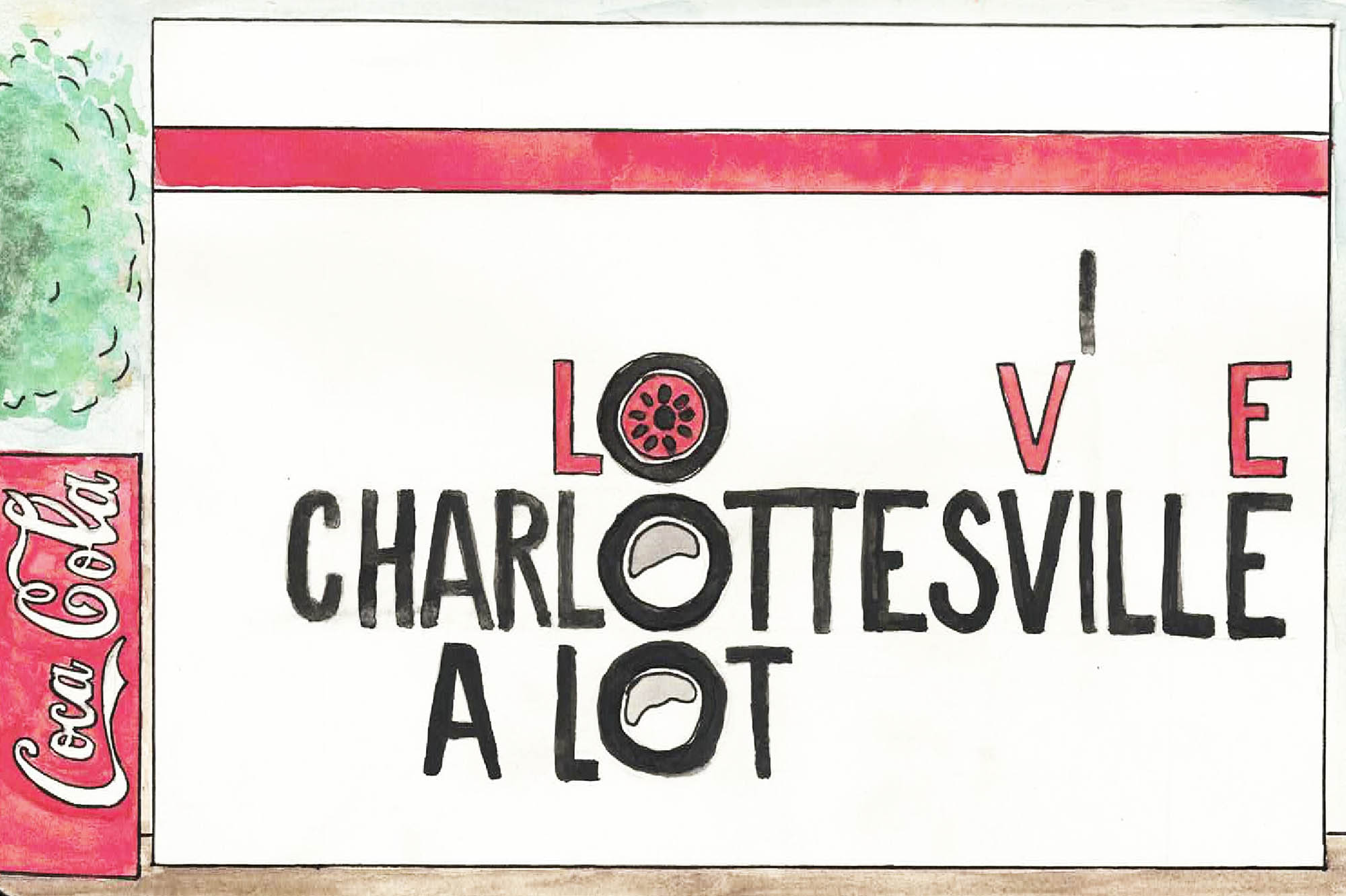 Illustration of a building wall that reads I love Charlottesville a lot