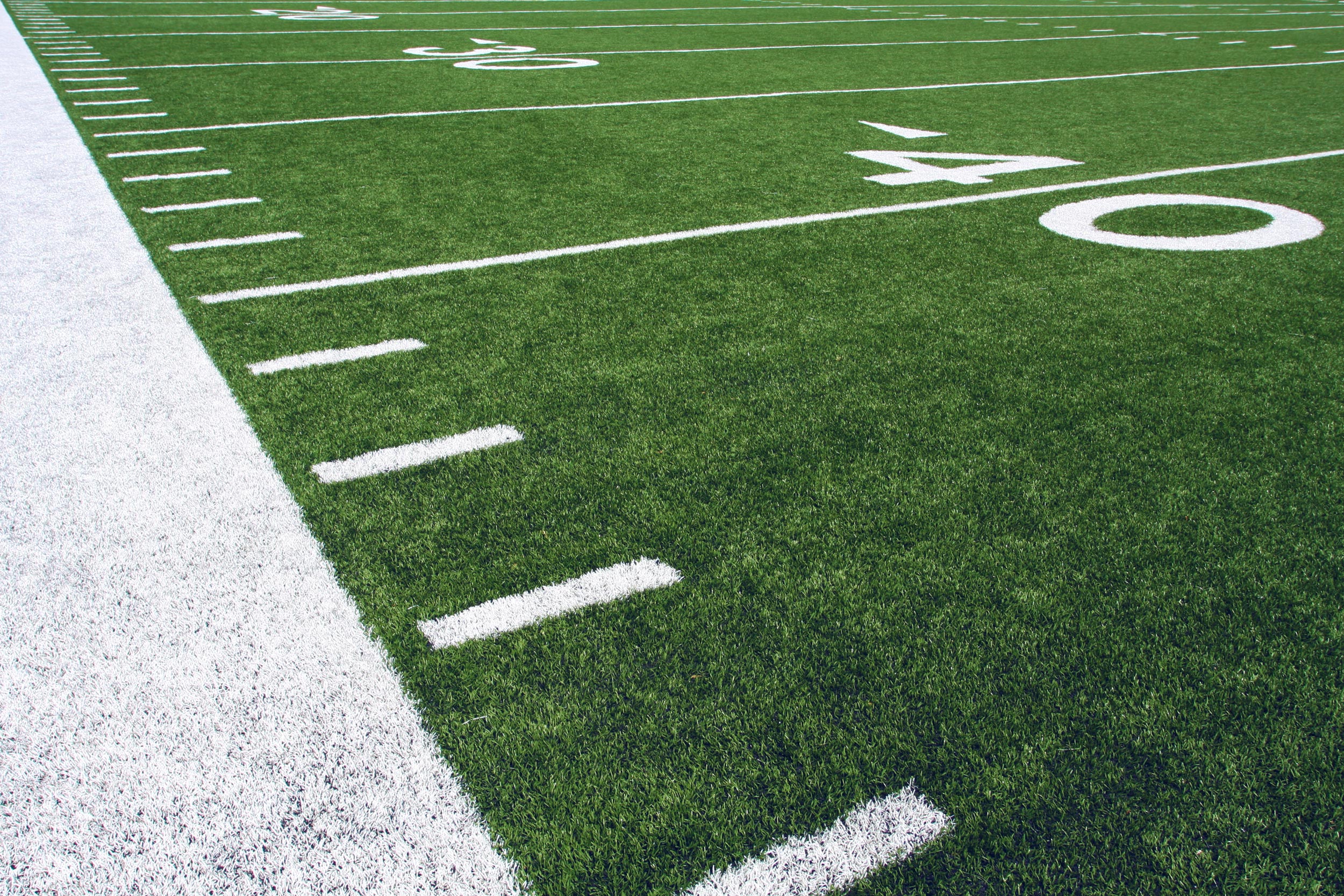 Up close view of a football field