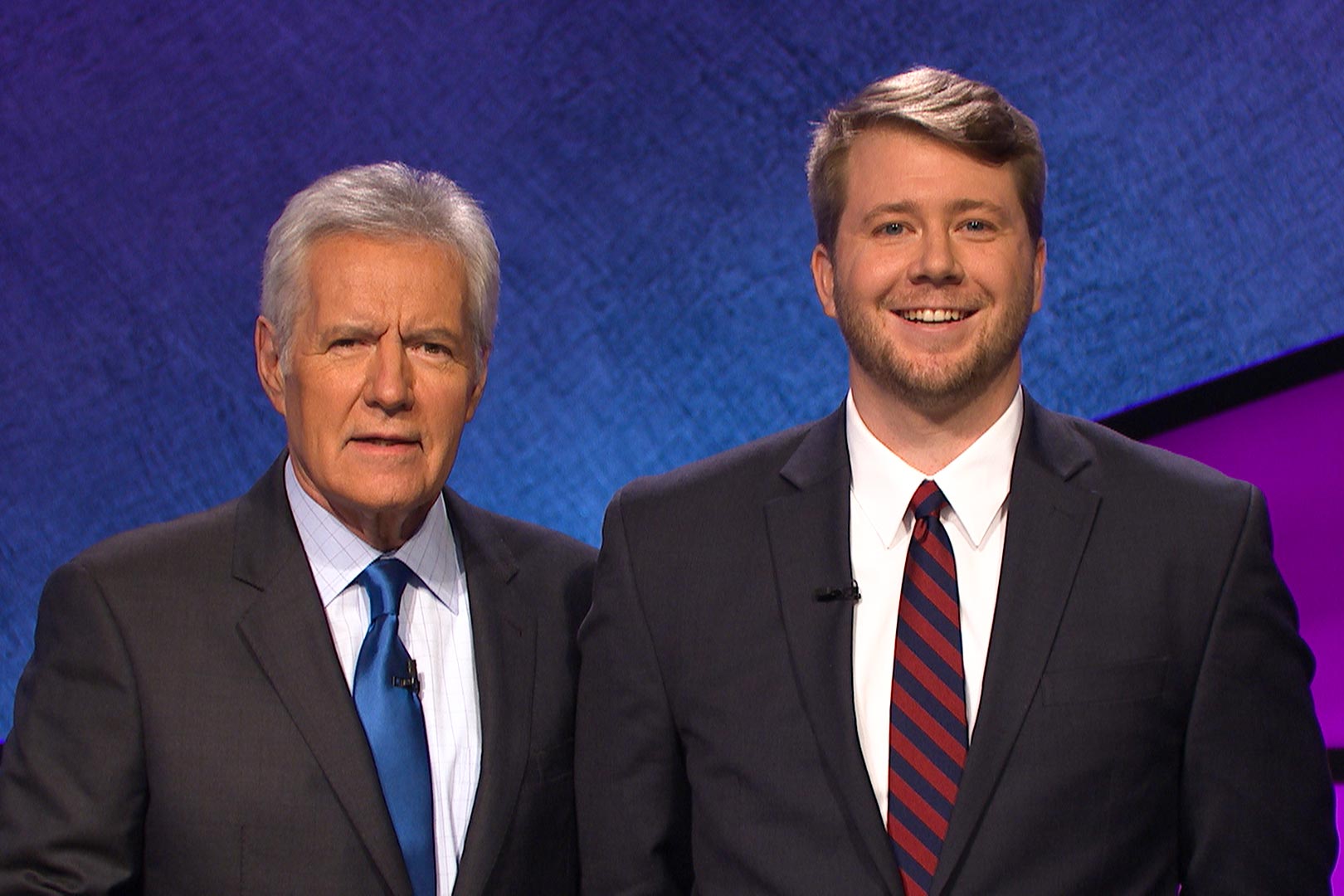 Terry Hanlon poses with Alex Trebek on the set of “Jeopardy!”
