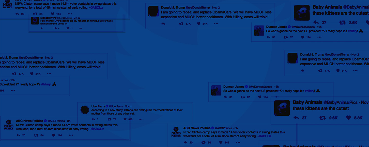 Tweets randomly placed with a medium blue tint