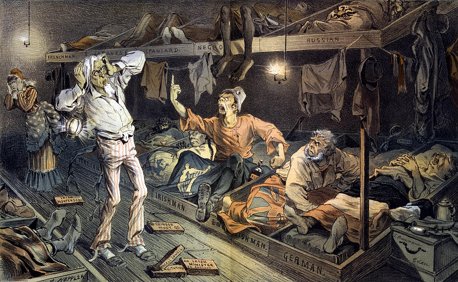 drawing titled Uncle Sam's Lodging house from 1882