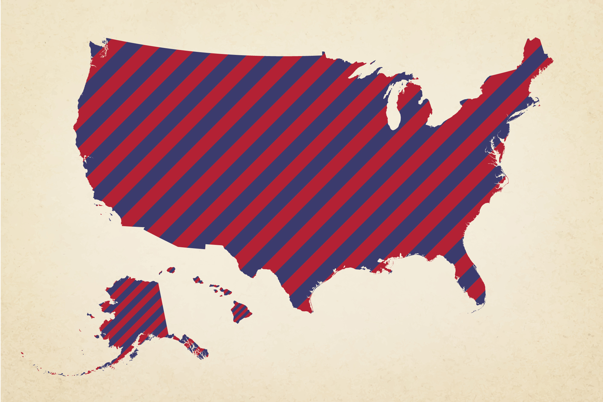 Map of the USA with Red and Blue Stripes