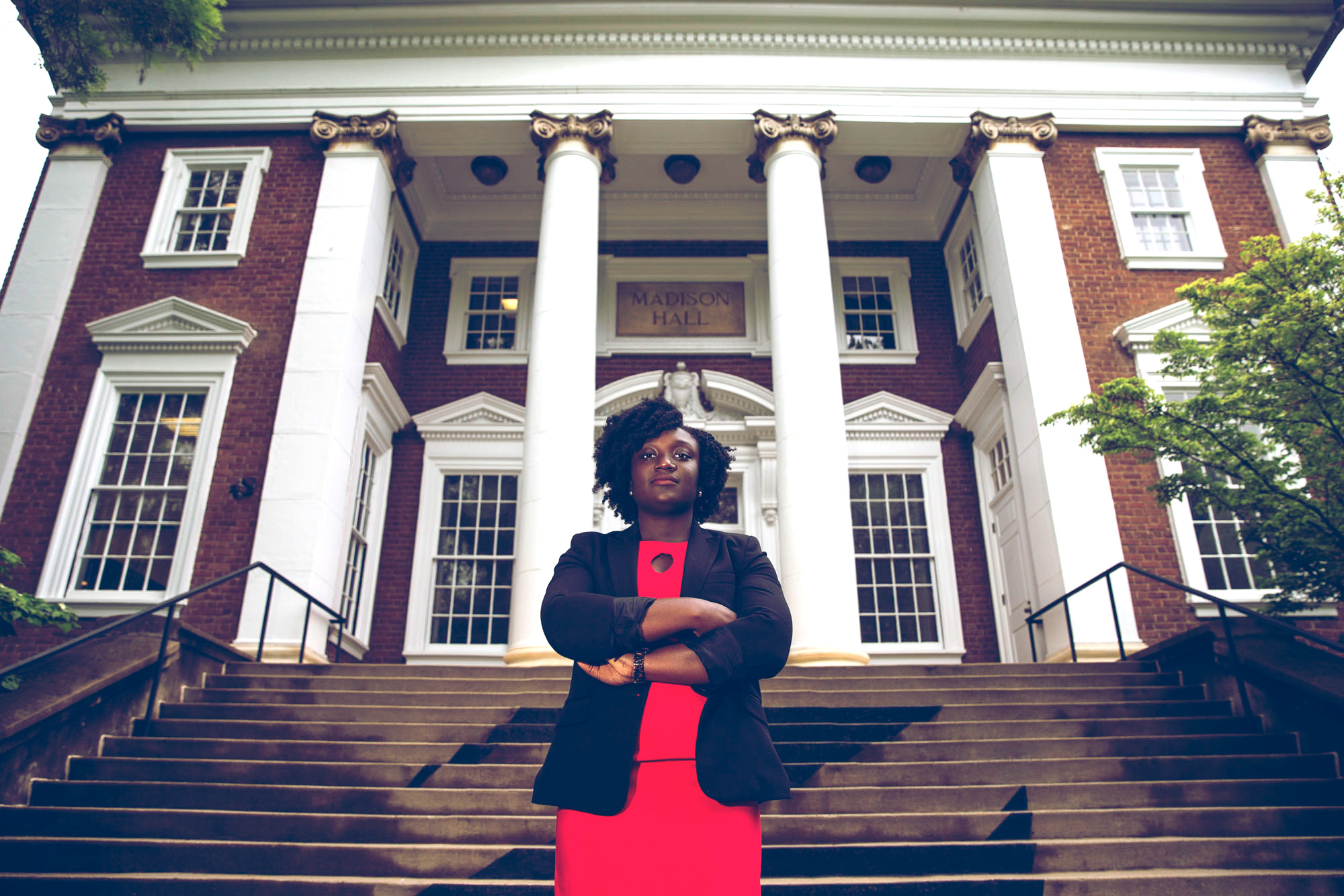 Ursula Gbe stands in front of Madison Hall
