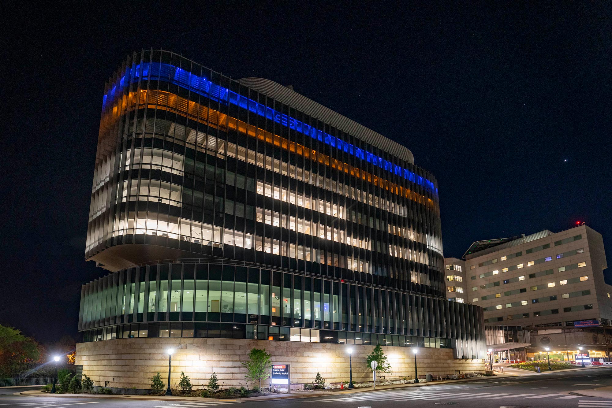 UVA Emergency Departments top two floors colored Blue and yellow