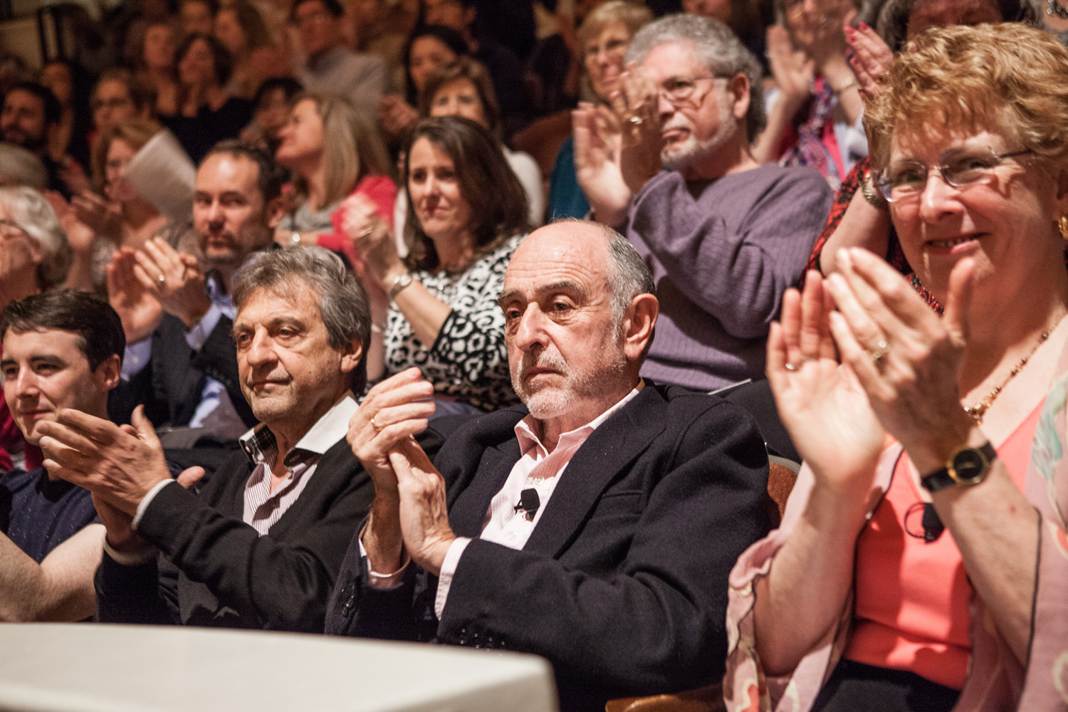 Alain Boublil, center left, and Claude-Michel Schönberg, center right, applaud a performance of their music. (Photos by Çoe Sweet)