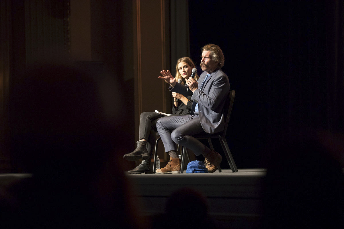 Ethan Hawke speaking on stage during the Virginia Film Festival