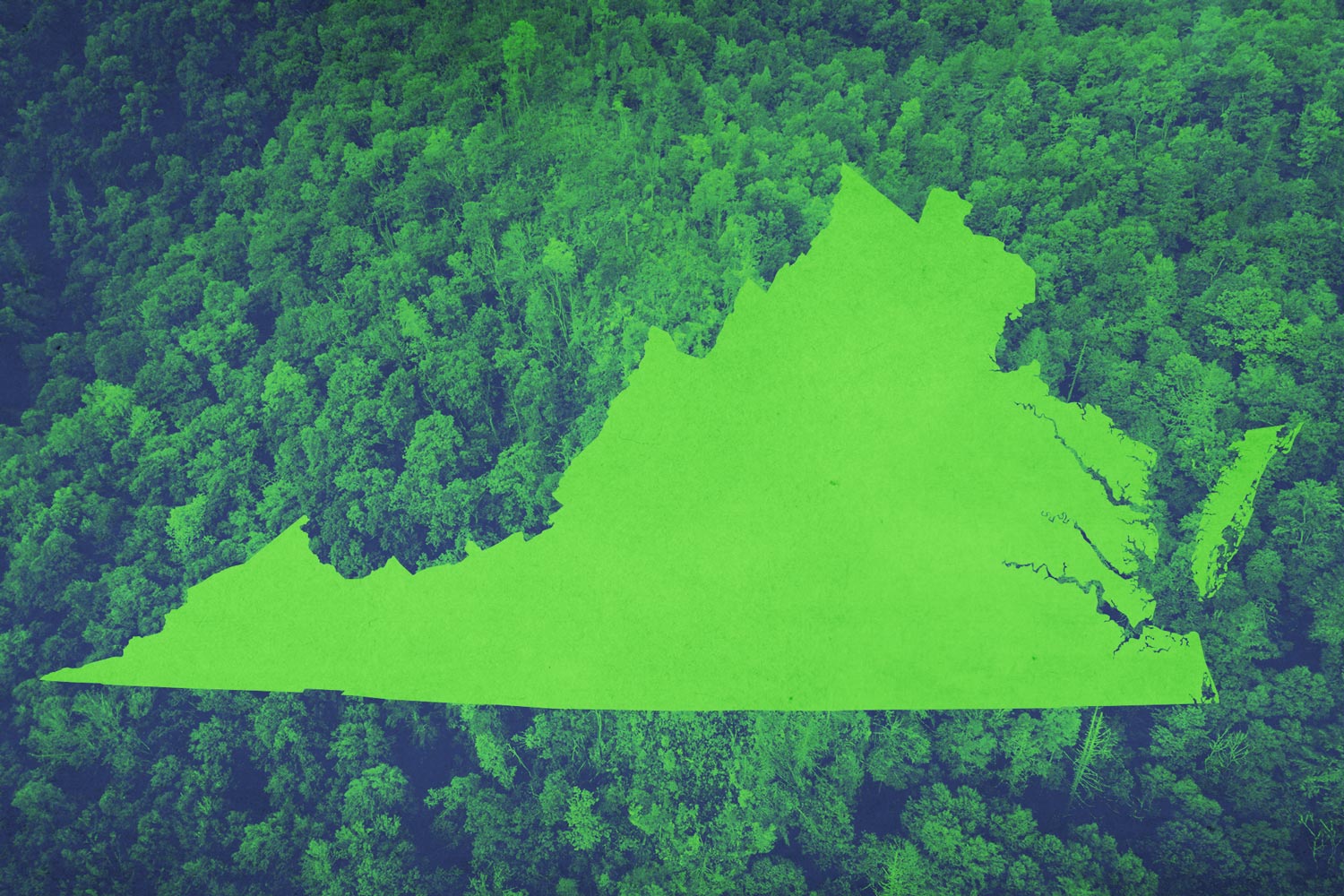 Green state of Virginia over top of Green trees