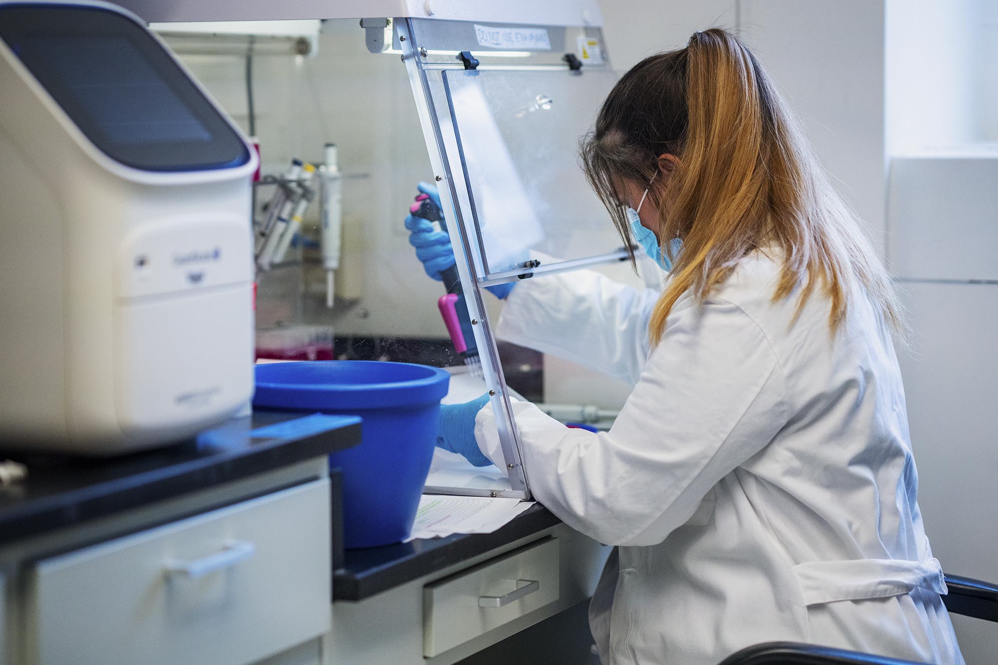 UVA lab worker processing Saliva Tests