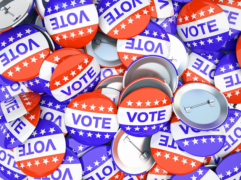 Vote Red white and blue buttons