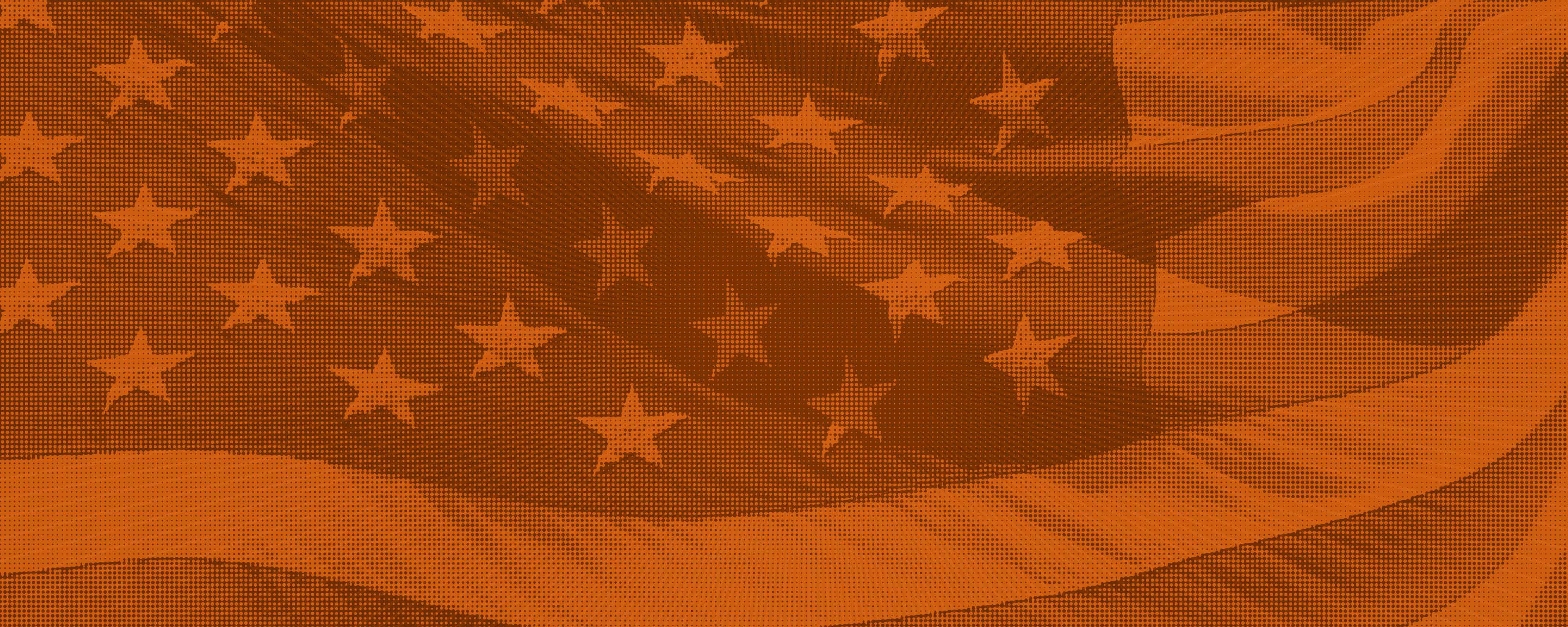 United States of America flag with a rust orange overlay on top