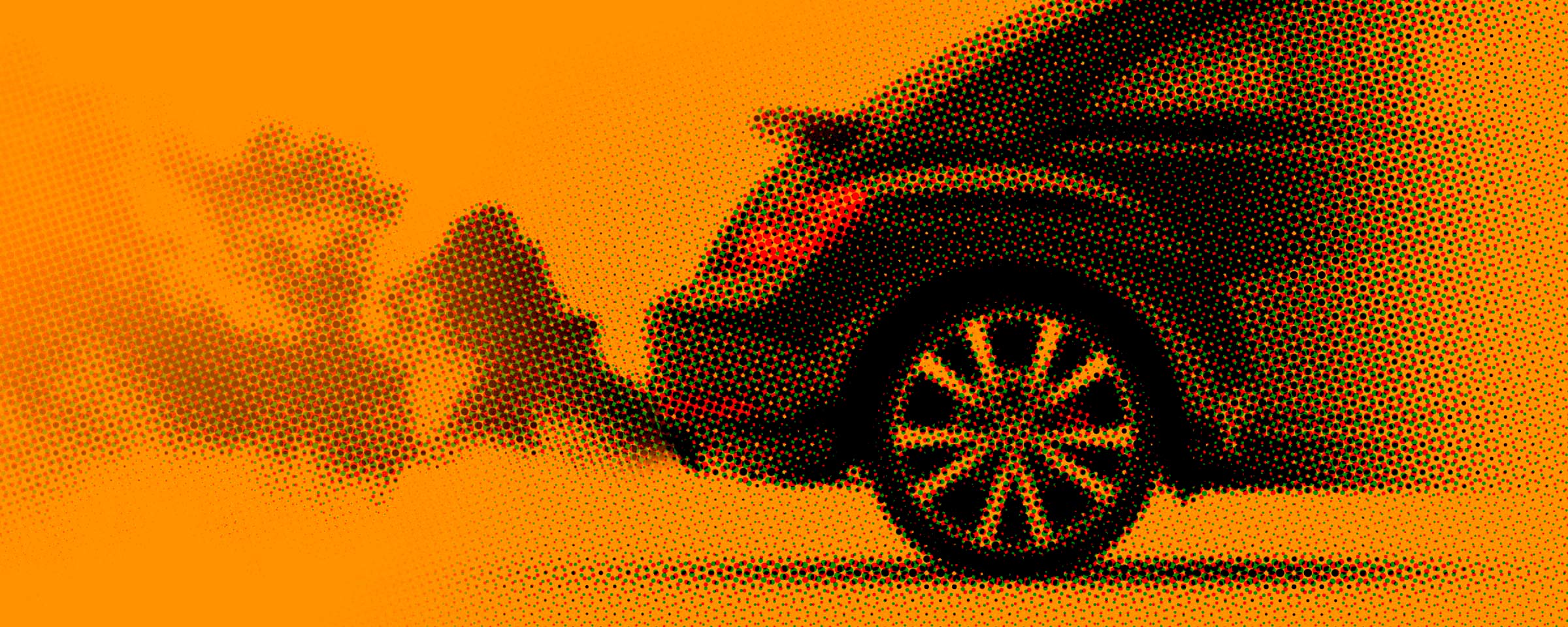 Car on the road created with tiny dots