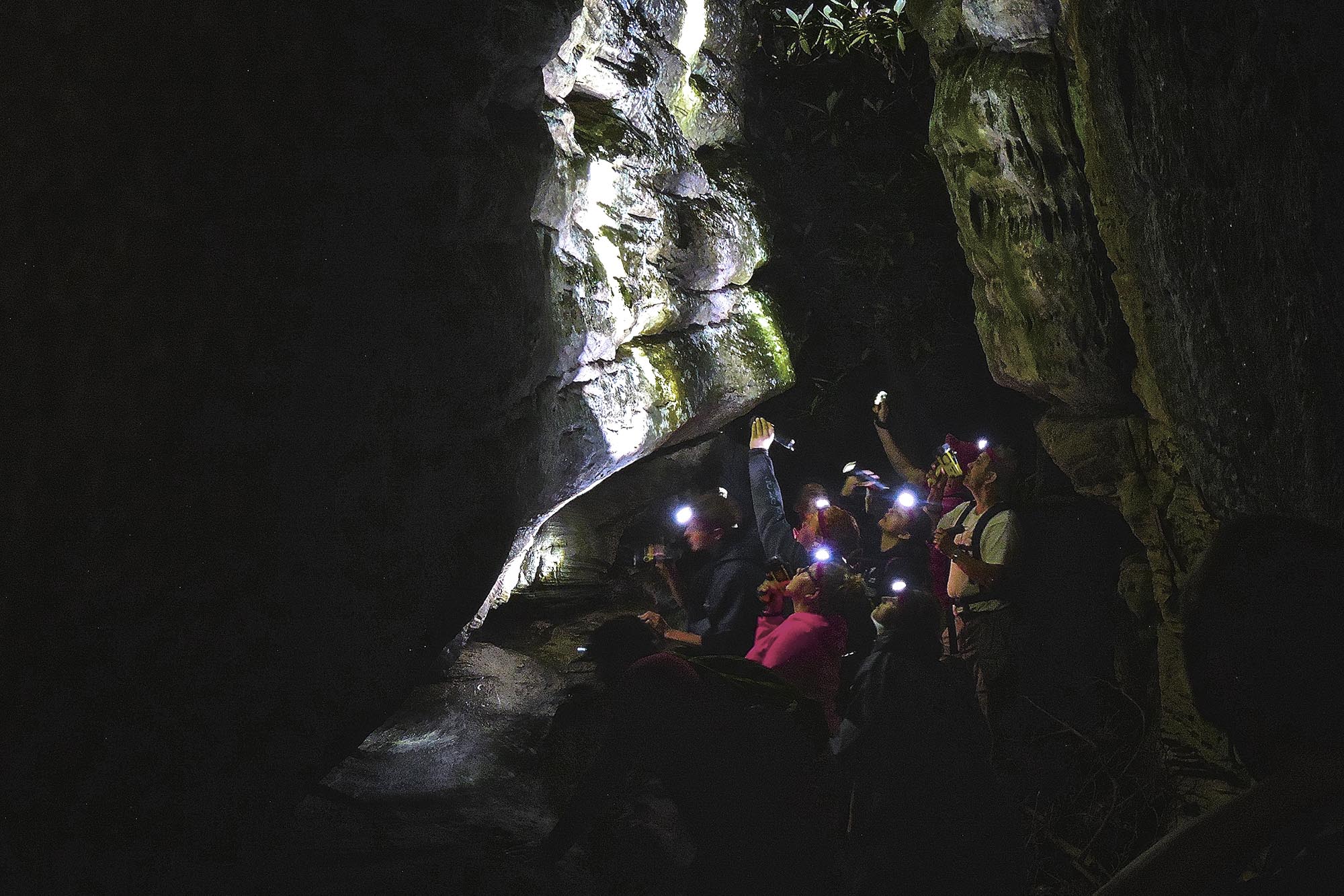 Students and Faculty exploring an Appalachian mountain cave