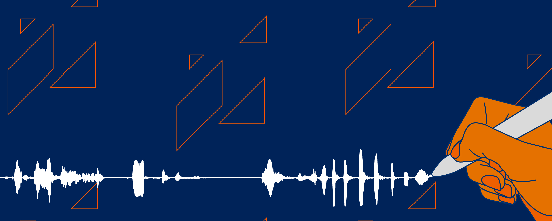 White Sound waves with orange outlined geometrical shapes around it