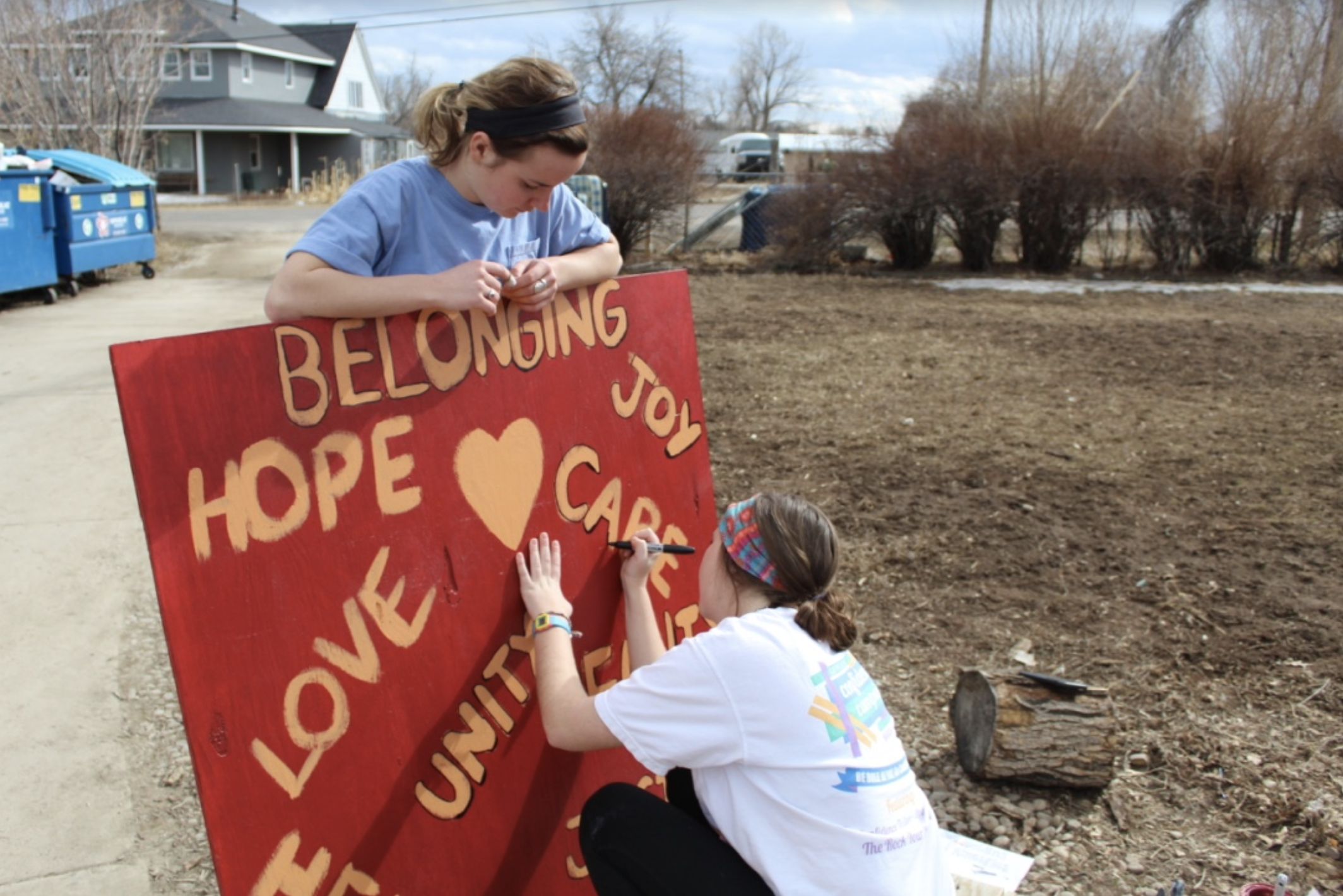 Students making a sign