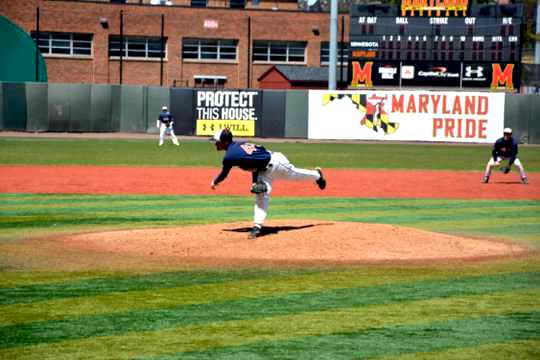 UVA baseball pitcher pitching to a batter