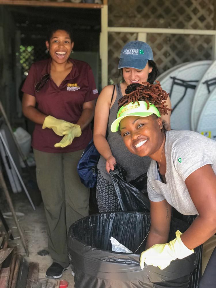 Morton, left; Barbara Astmann, center, a graduate student at UVA; and Hobbs work on the digester project in Belize. 