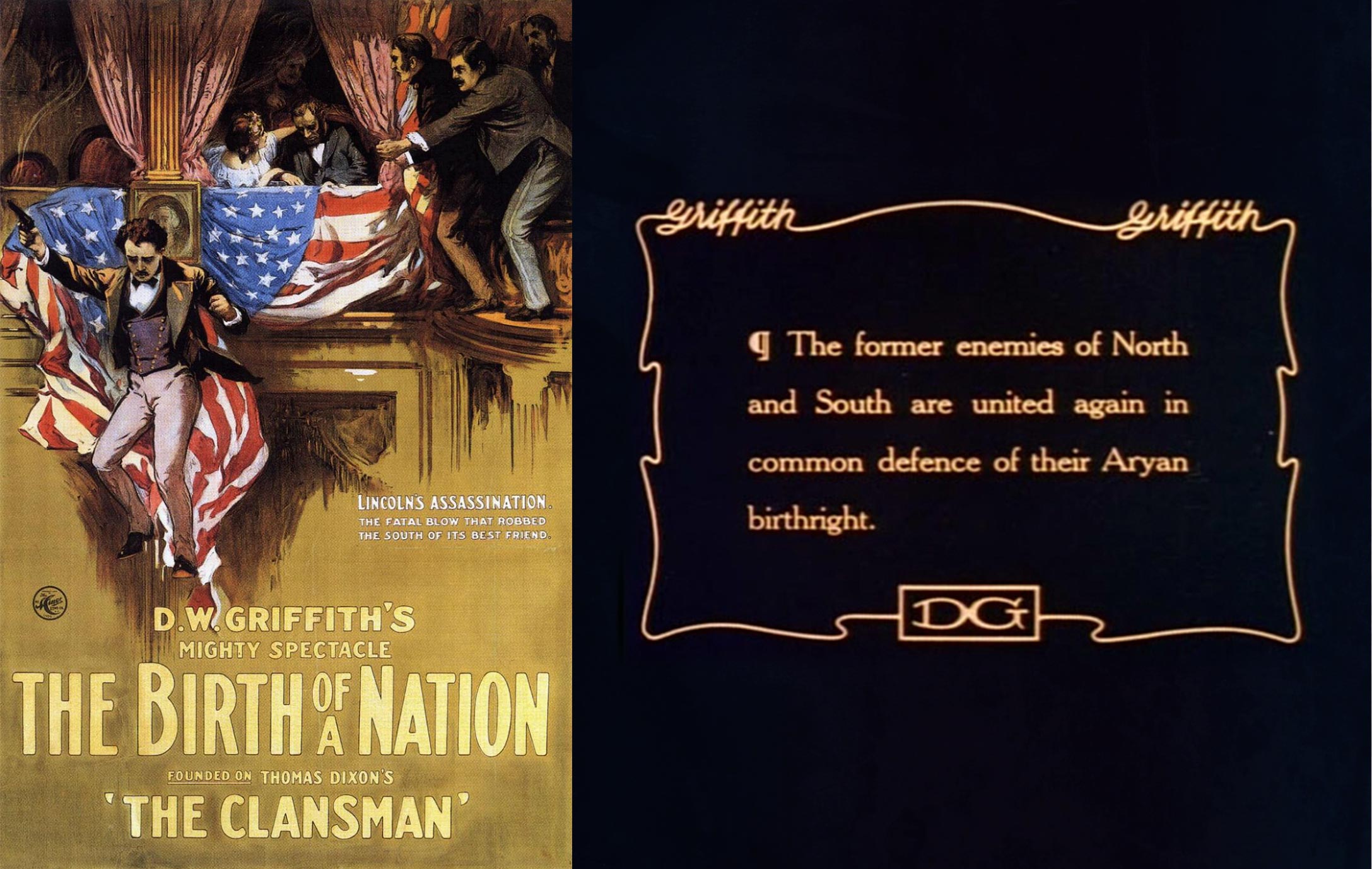 Book cover left reads The birth of a nation and the right rights: The former enemies of north and south are united again in common defence of their Aryan birthright