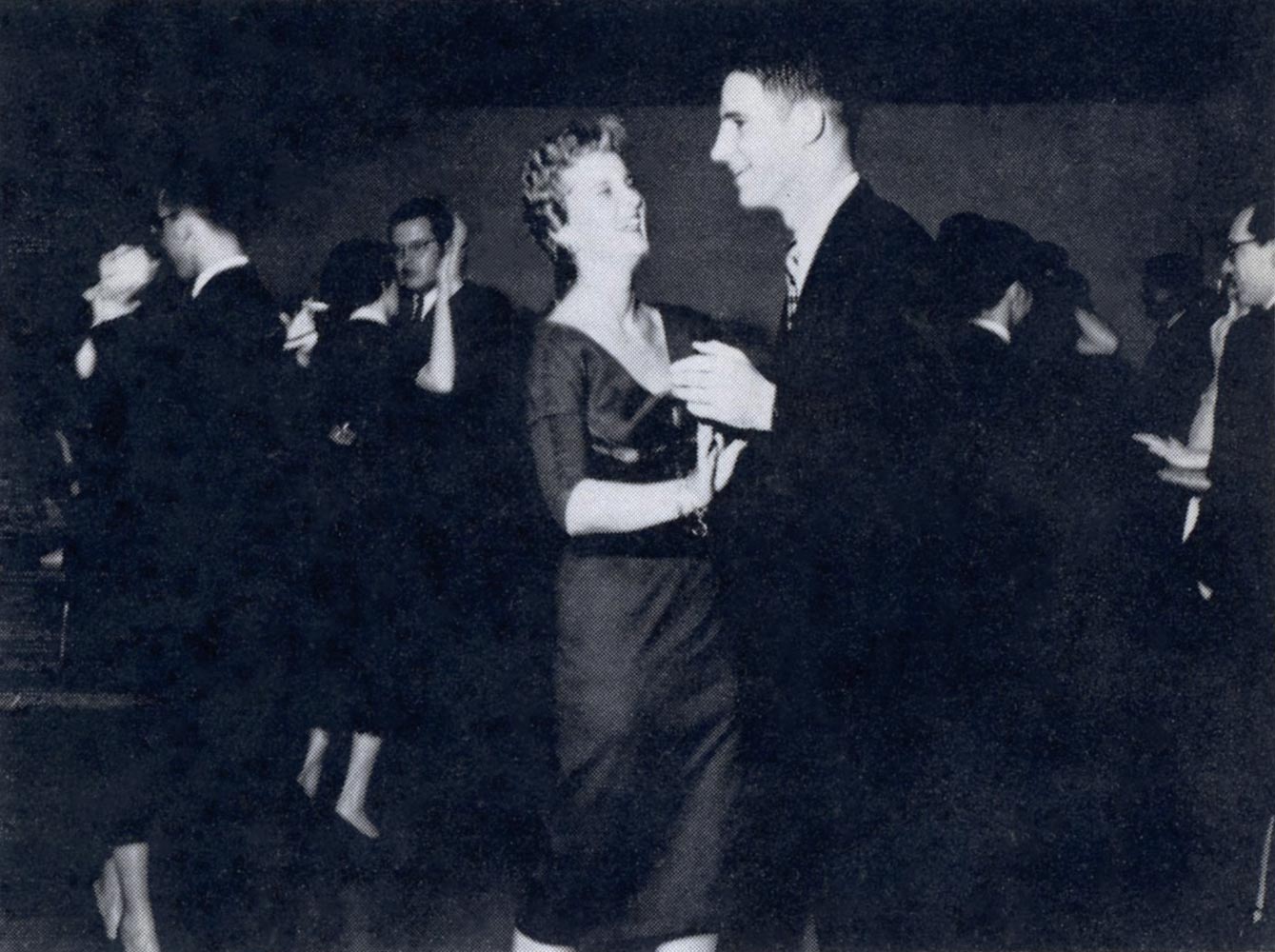 Black and white image of Blakeman dancing with another person