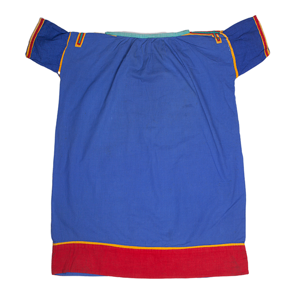Blue garment with red and yellow detailing