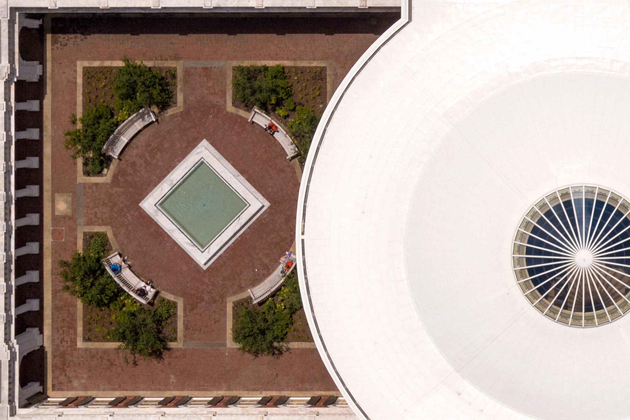 Aerial view of the Rotundas dome and one of its courtyards