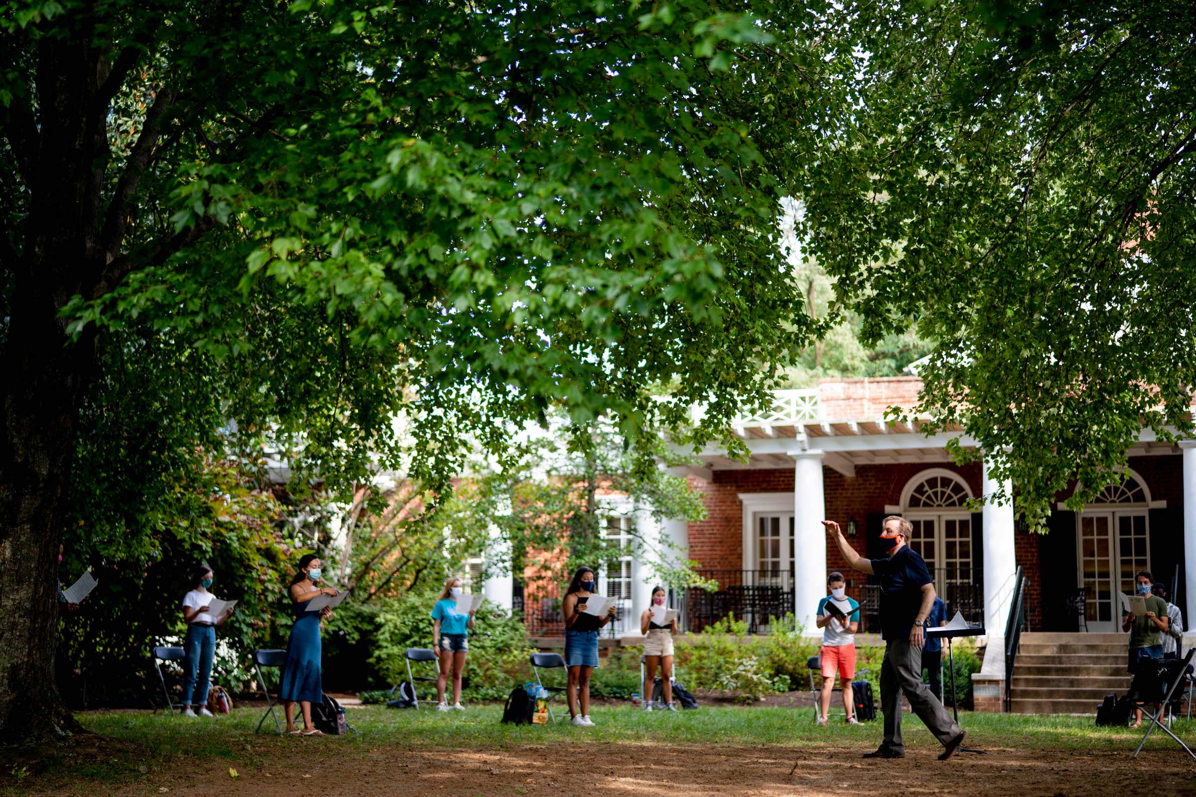 UVA Choir rehearsing outside and socially distanced