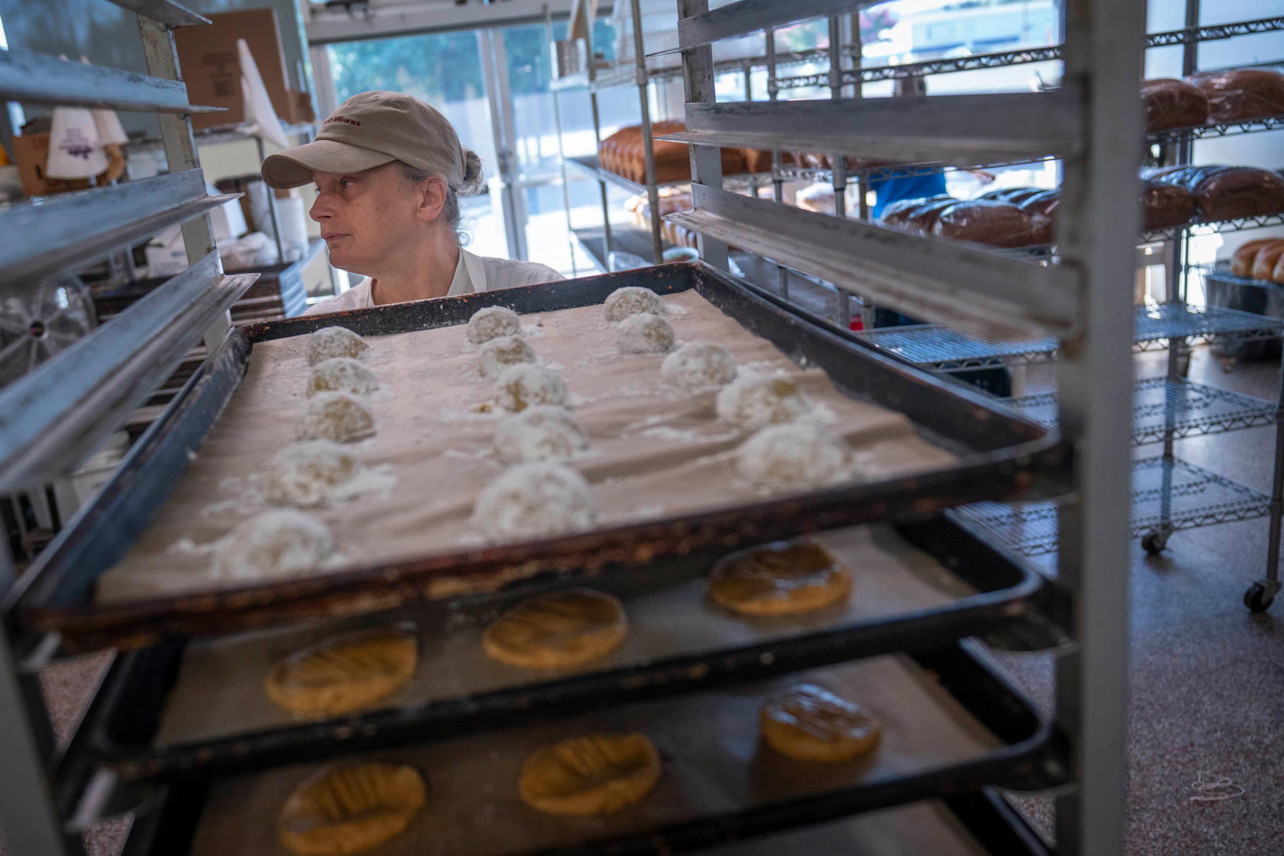 Julie Morris working in the bakery