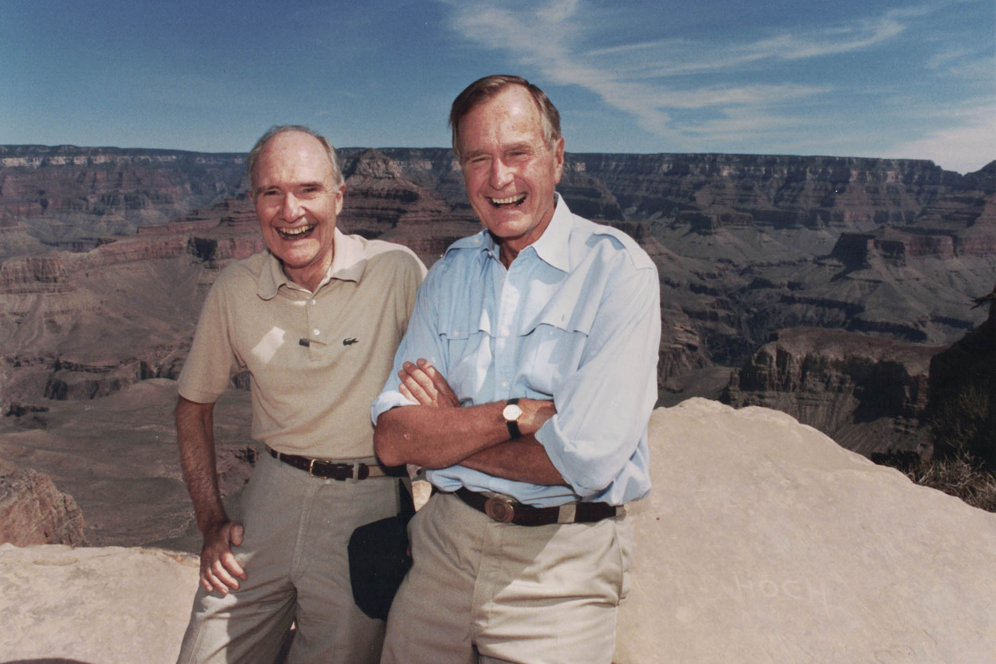 Scowcroft, left, with President Bush, right stand at the Grand Canyon for a picture
