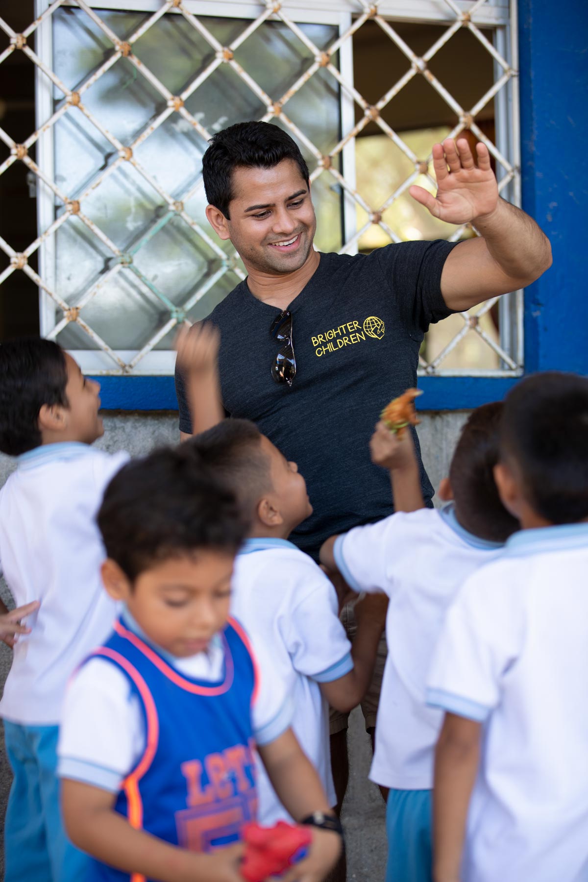 Kunal Doshi leading the children in an activity