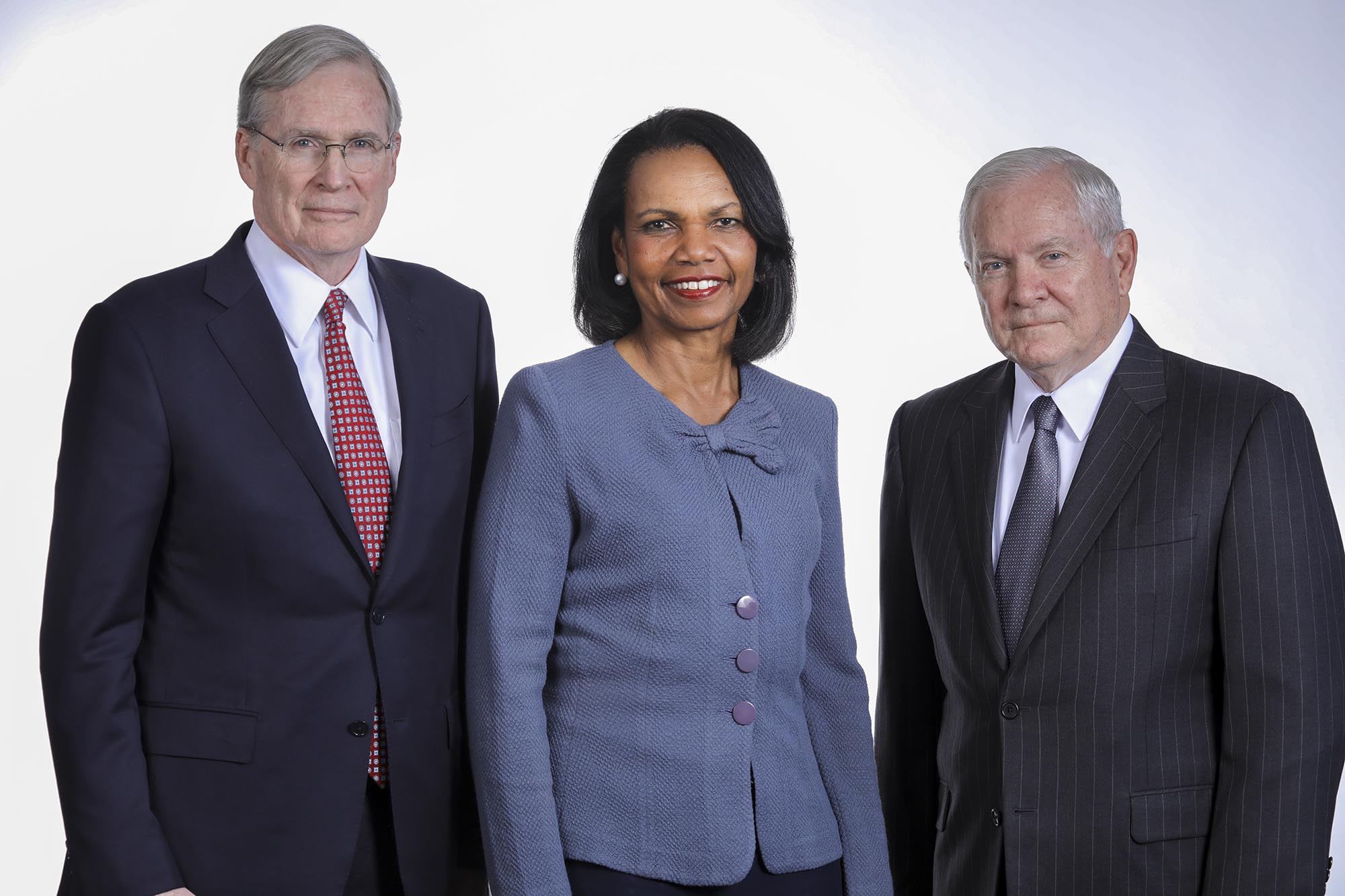 Group picture:  left to right, Stephen Hadley, Condoleezza Rice and Robert Gates