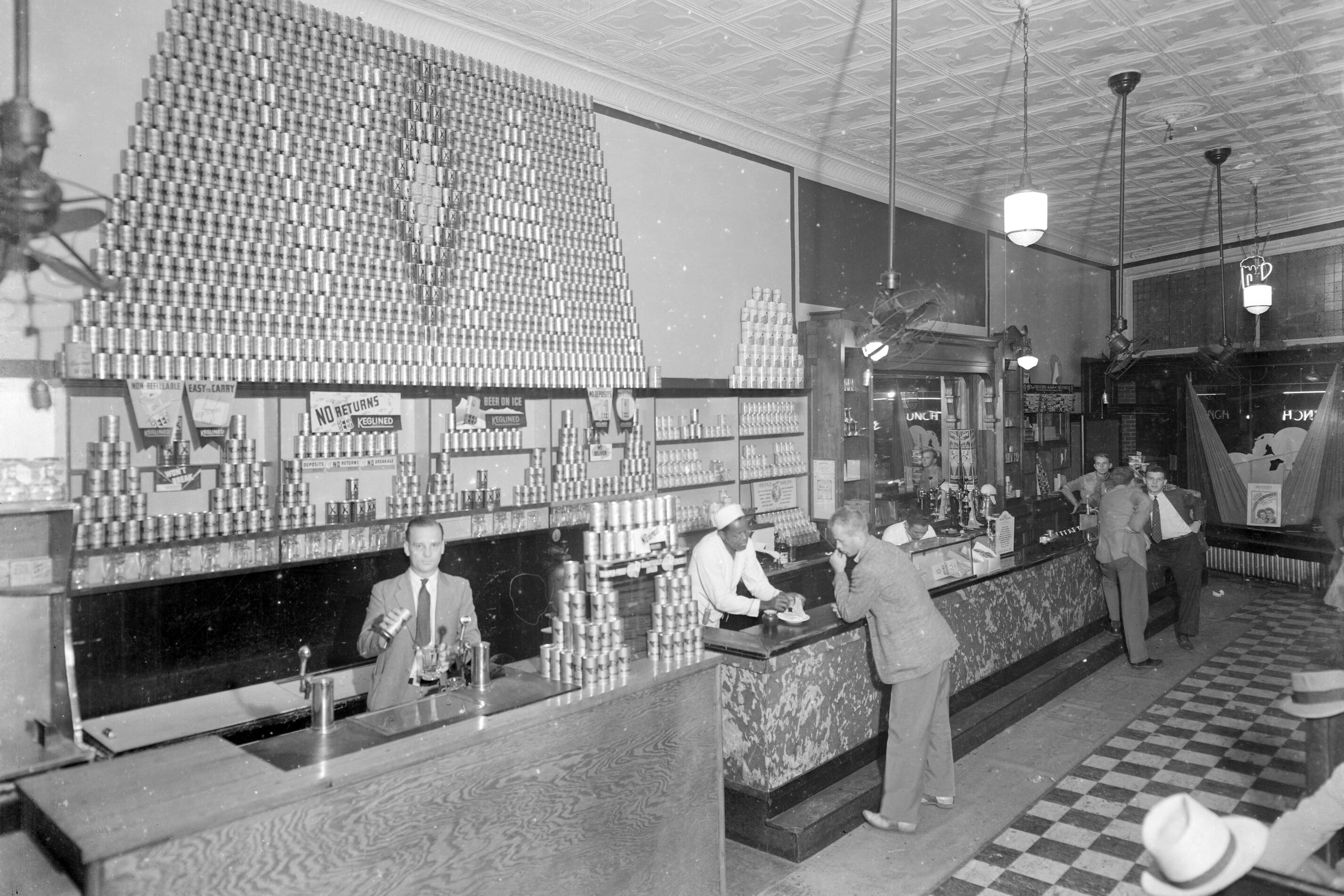Black and white image of the inside of the Cavalier diner