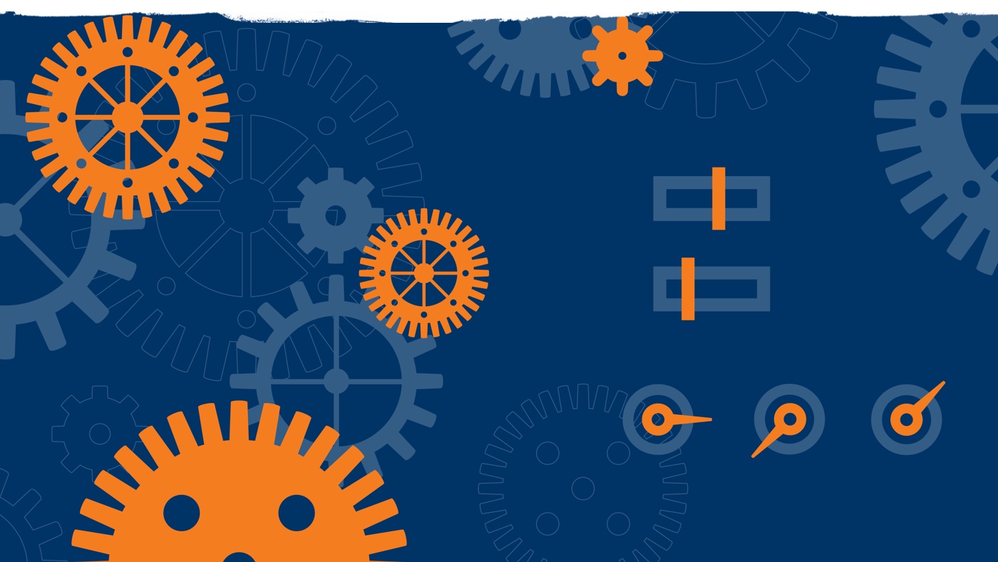 Illustration of gears, knobs, and switches