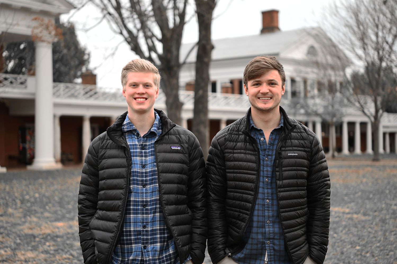 Conner Huston, left, and Parker Hamlin, right, stand together for a picture on the Lawn