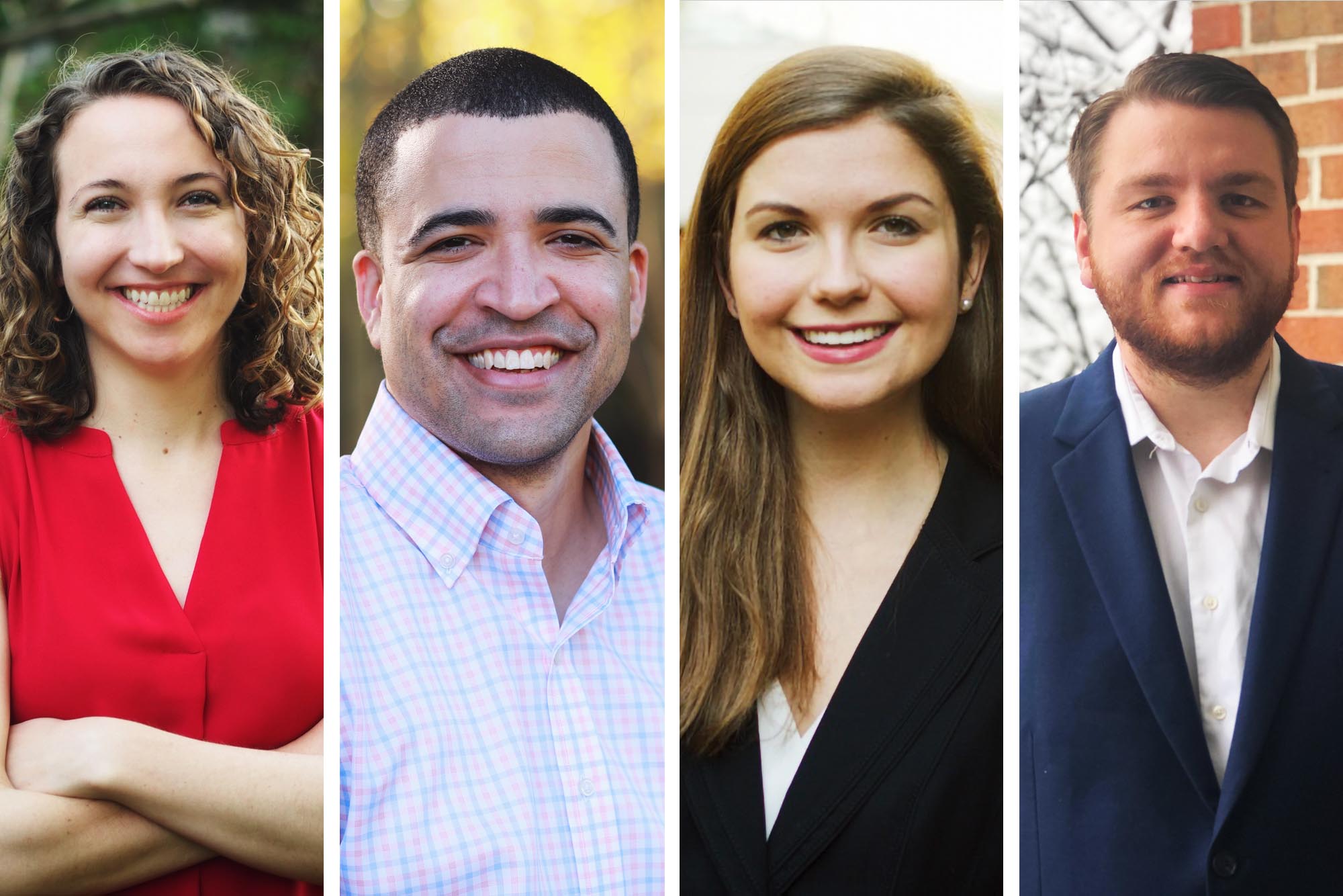 Headshots from left to right: Juliet Buesing Clark, Chris Yarrell, Catherine Ward and Lukus Freeman