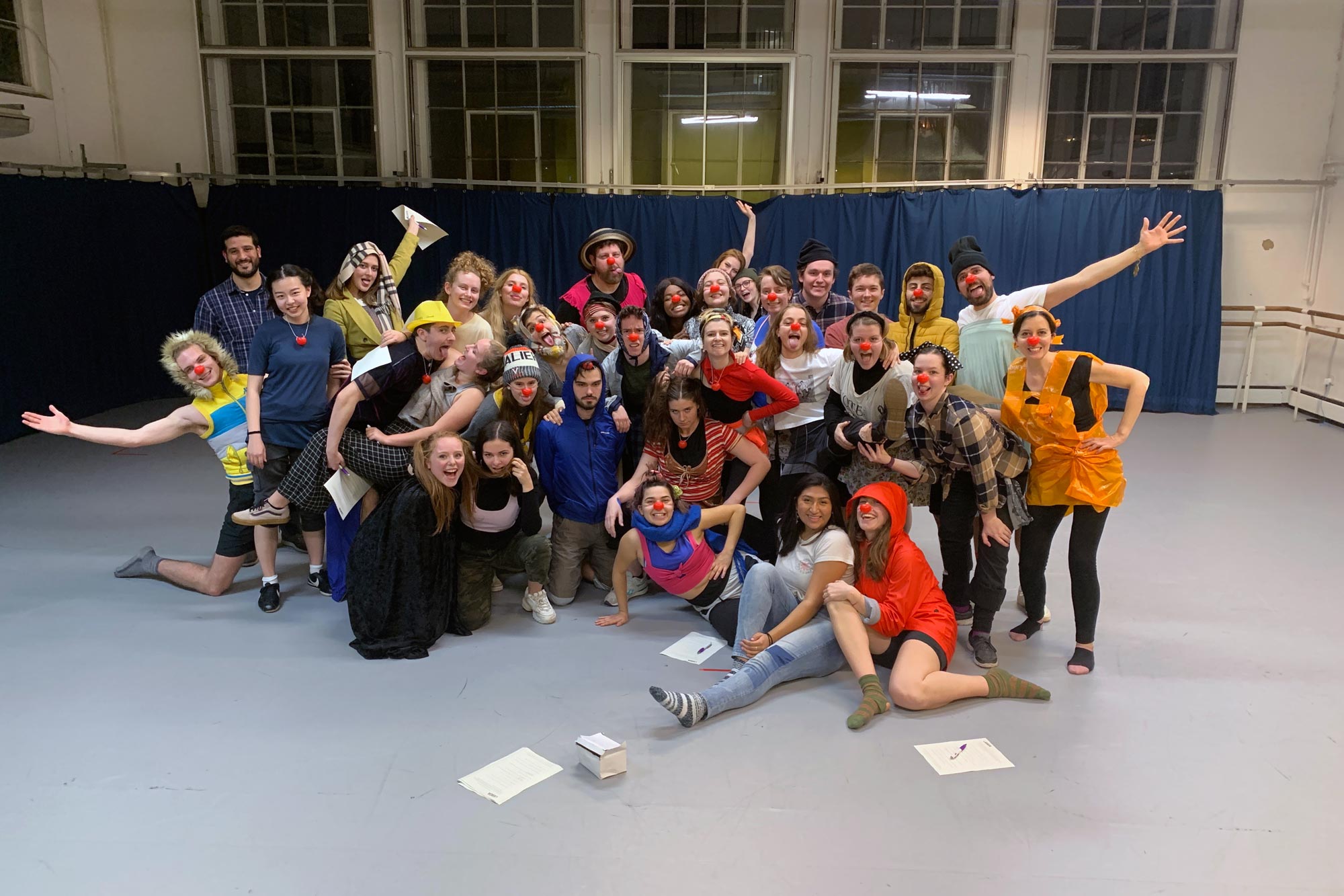 Moledor and her LAMDA coursemates take a group photo during their group clowning class.