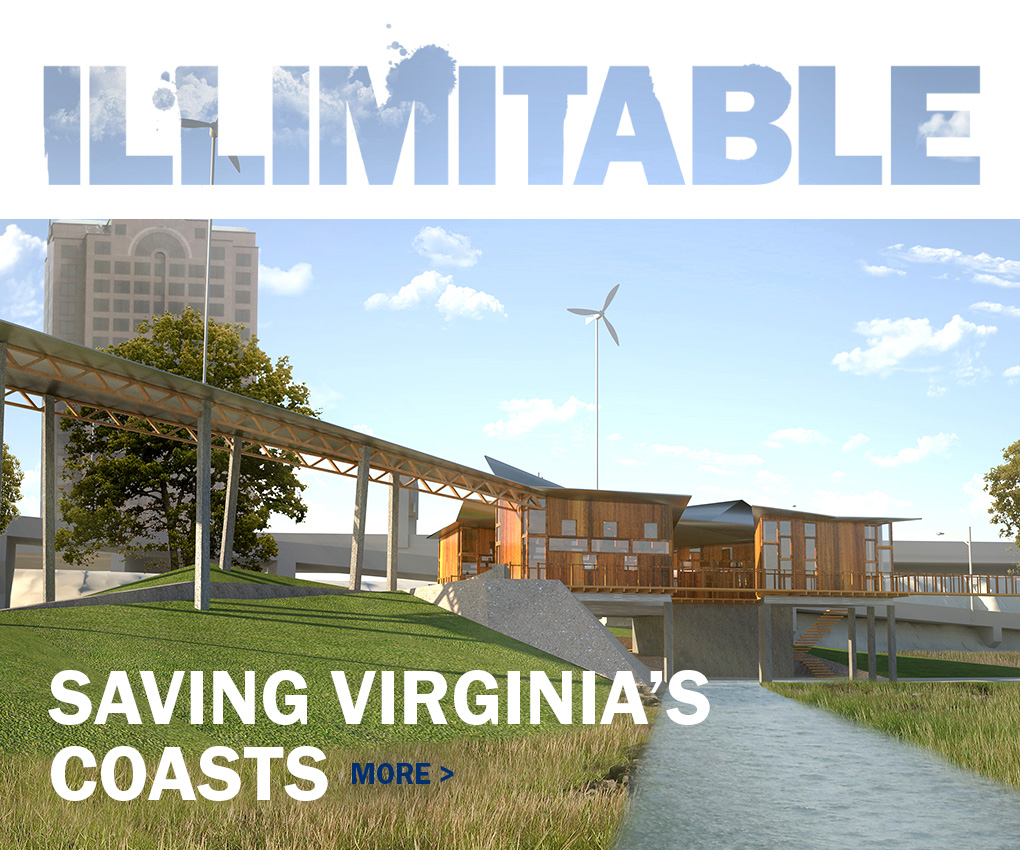 Text reads: Illimitable, Saving Virginia's Coasts. More >